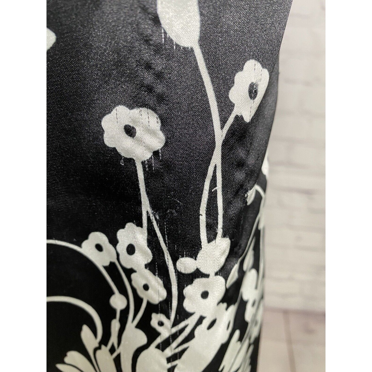 VTG Ruby Rox Black White Blue Satin Floral Sleeveless Tent Mini Dress 5 XS
