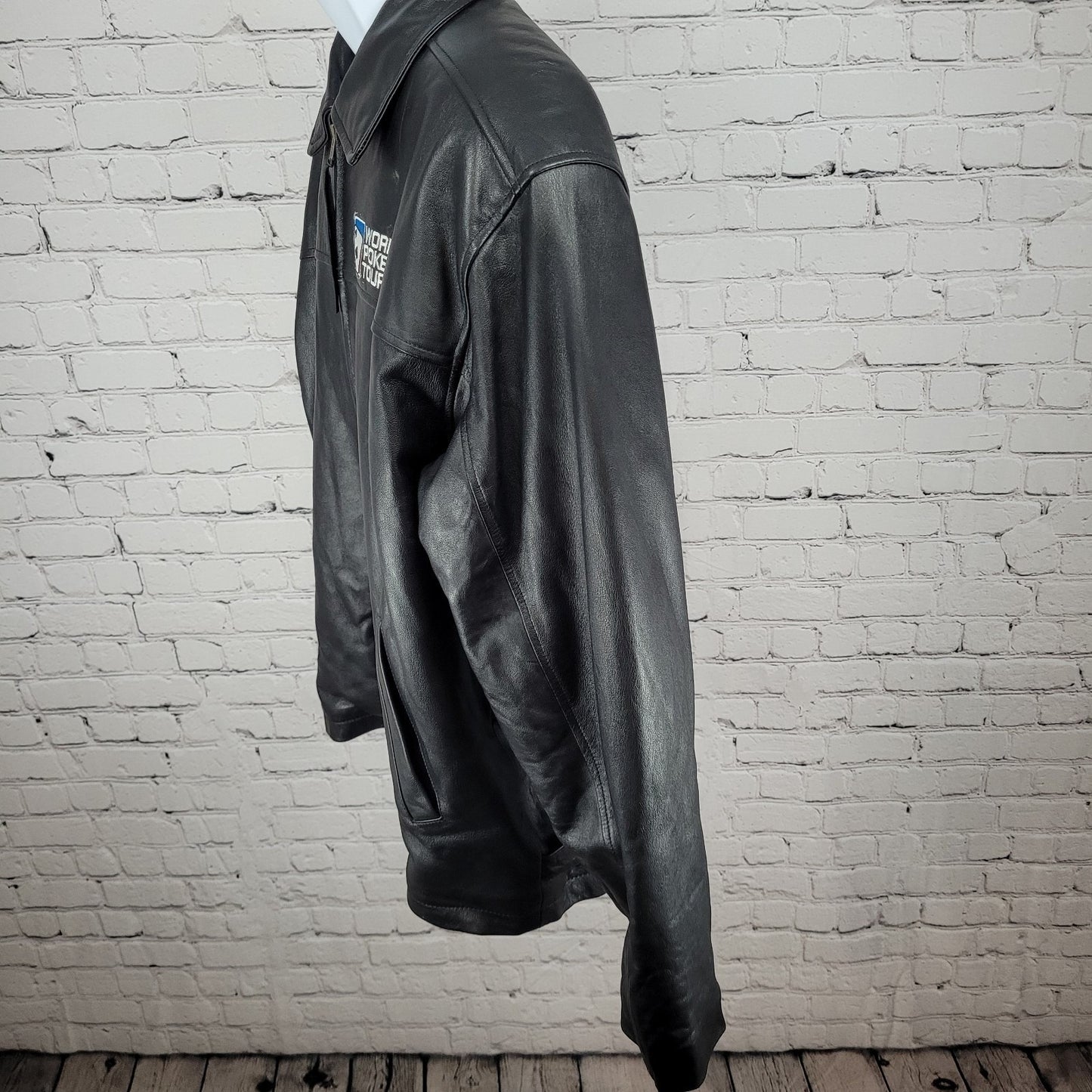 World Poker Tour Burk's Bay Black Genuine Leather Full Zip Jacket Size XL