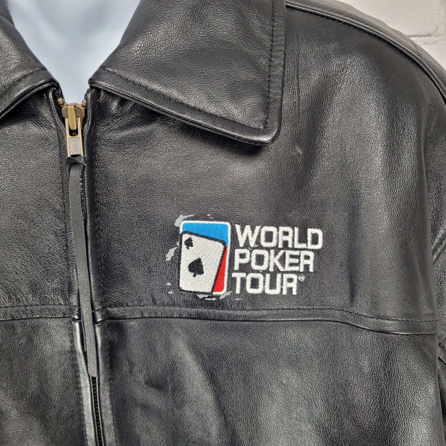 World Poker Tour Burk's Bay Black Genuine Leather Full Zip Jacket Size XL