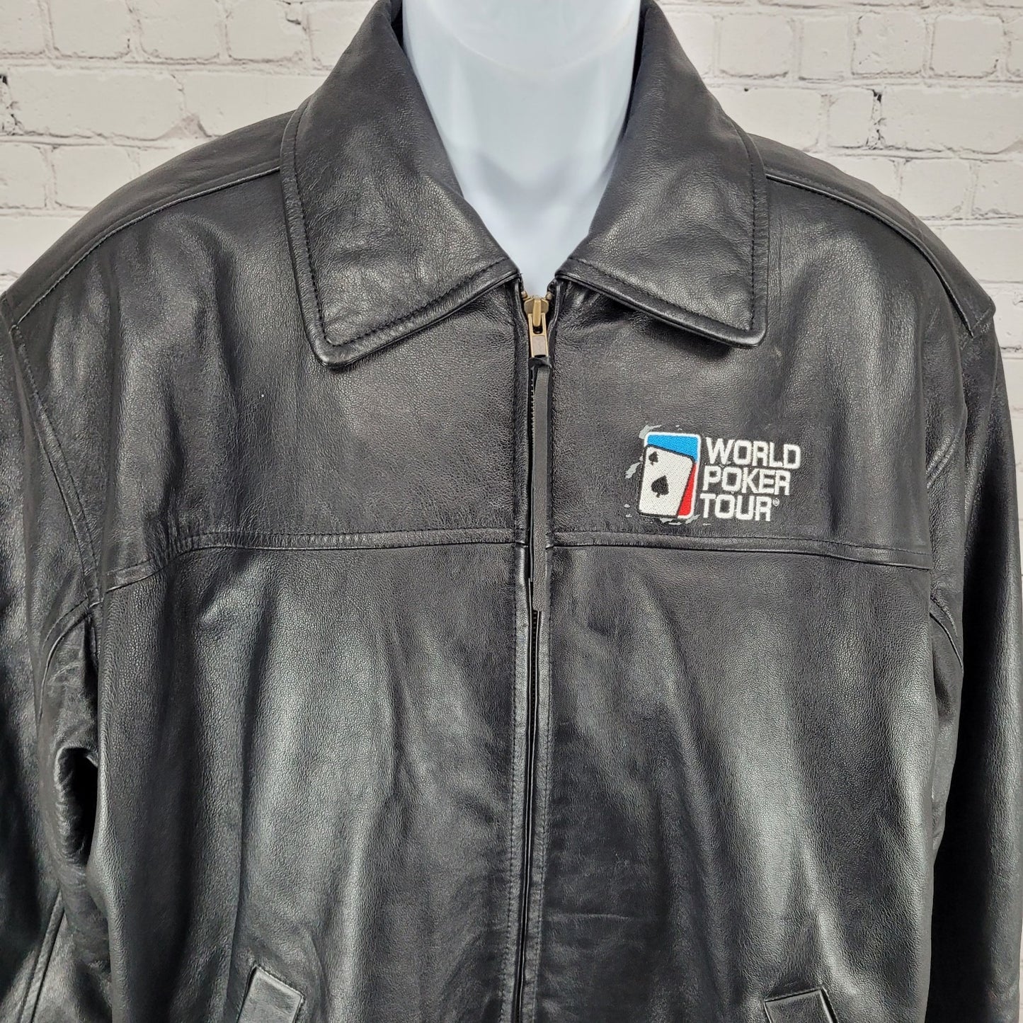 World Poker Tour Burk's Bay Black Genuine Leather Full Zip Jacket Size XL