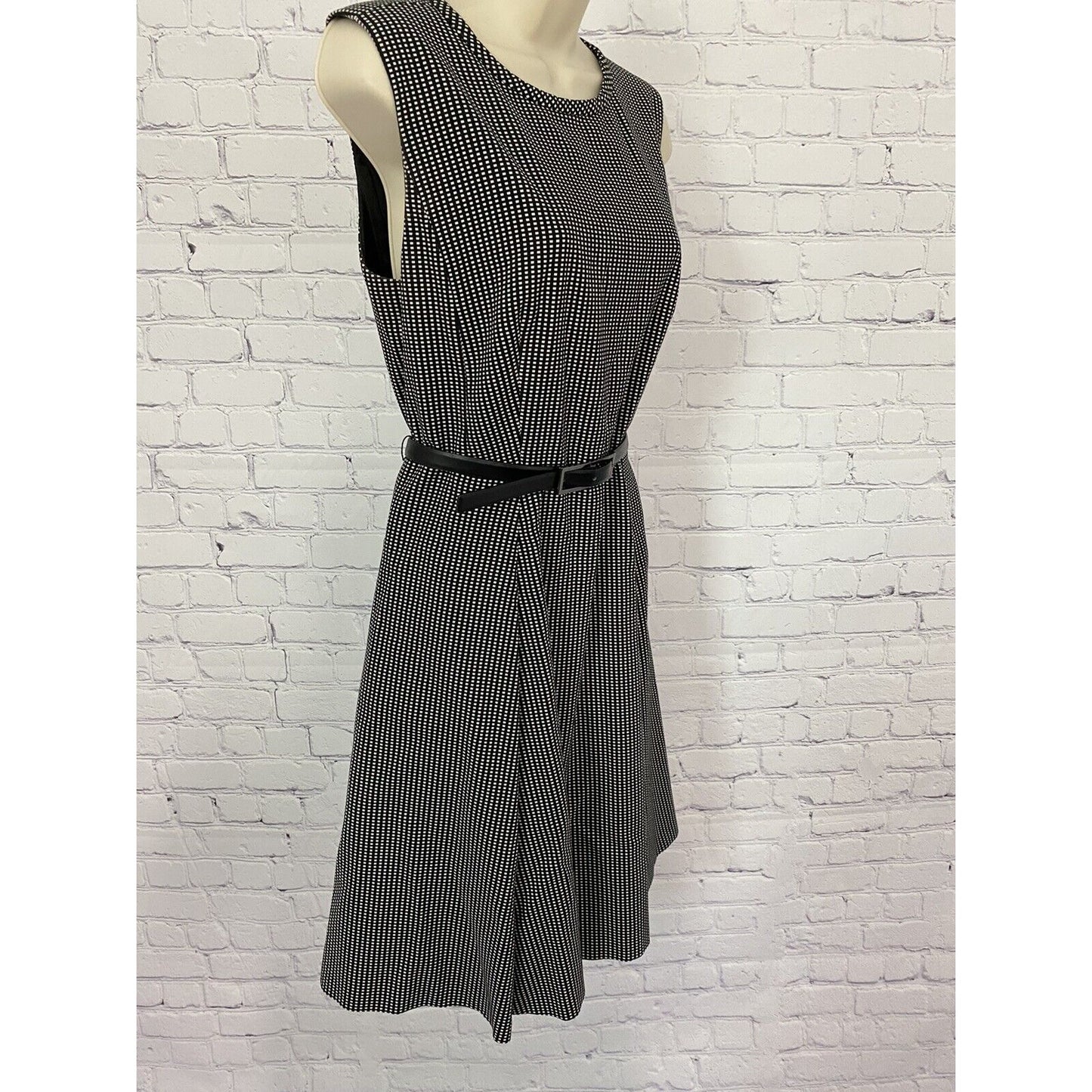 Classiques Entier Black and White Checkered Belted A-Line Dress Pockets Size 12