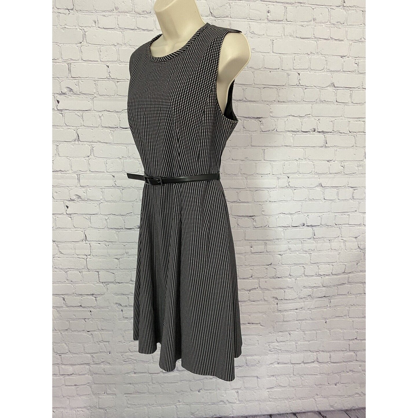 Classiques Entier Black and White Checkered Belted A-Line Dress Pockets Size 12