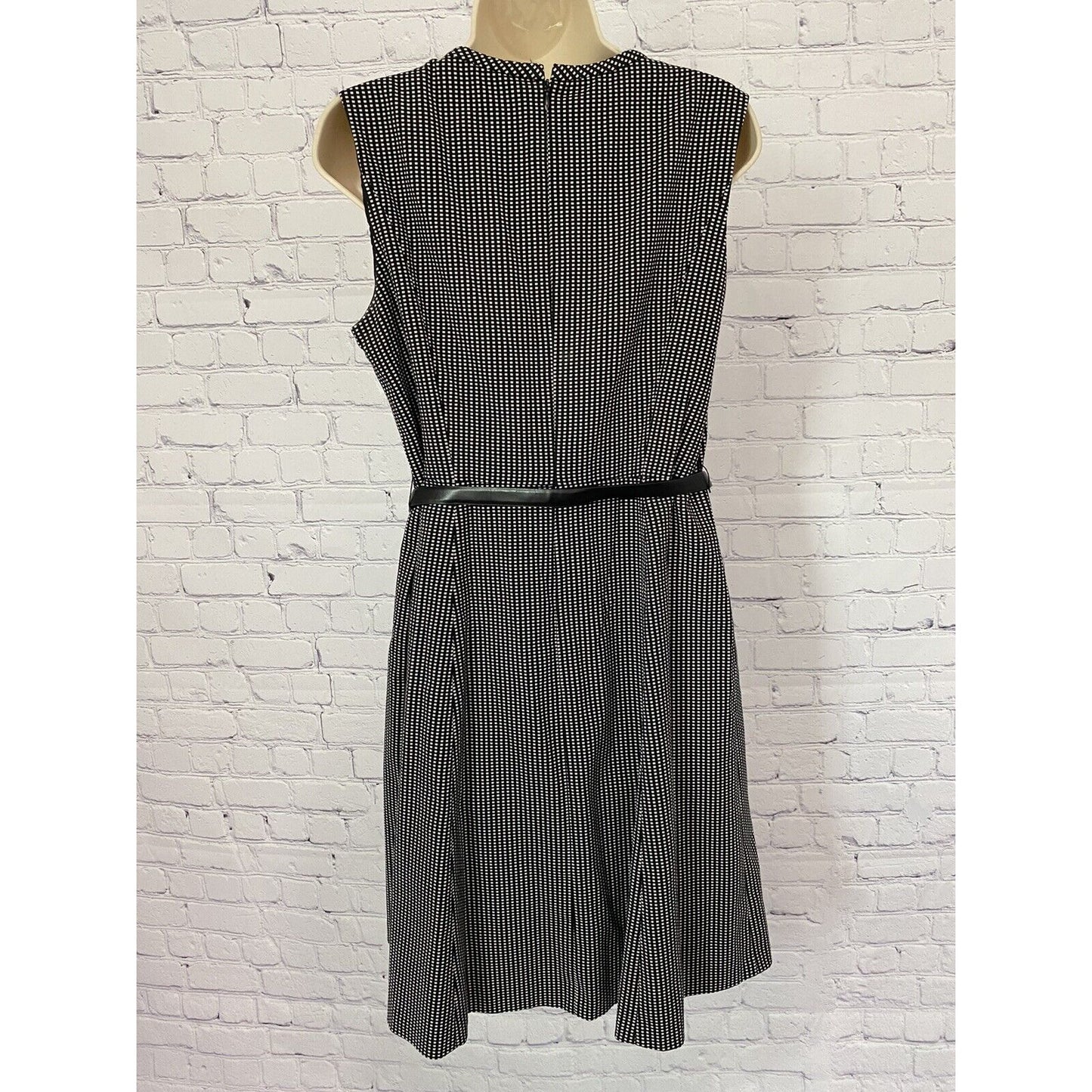 Classiques Entier Black and White Checkered Belted A-Line Dress Pockets Size 12