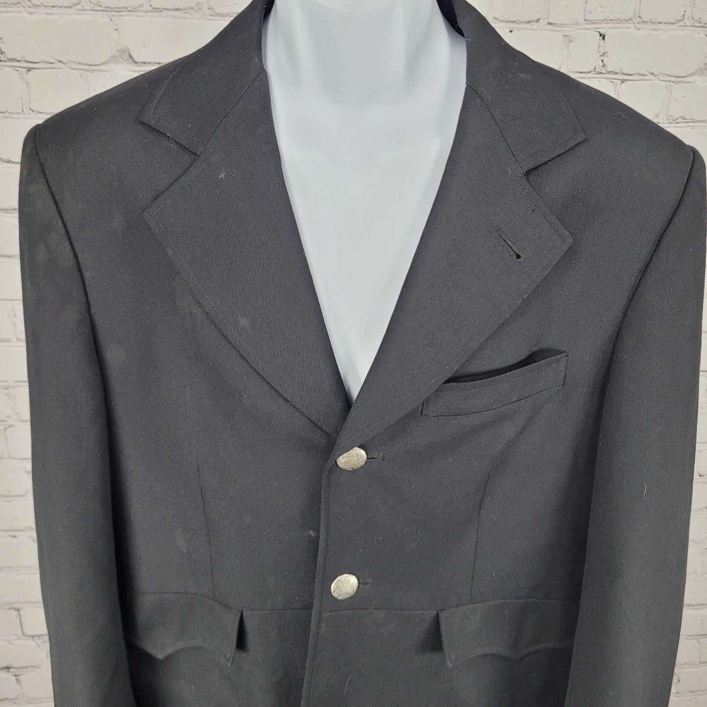 Circle S Dallas Texas Black Wool Blend Show Coat Metal Button Long Blazer 40R