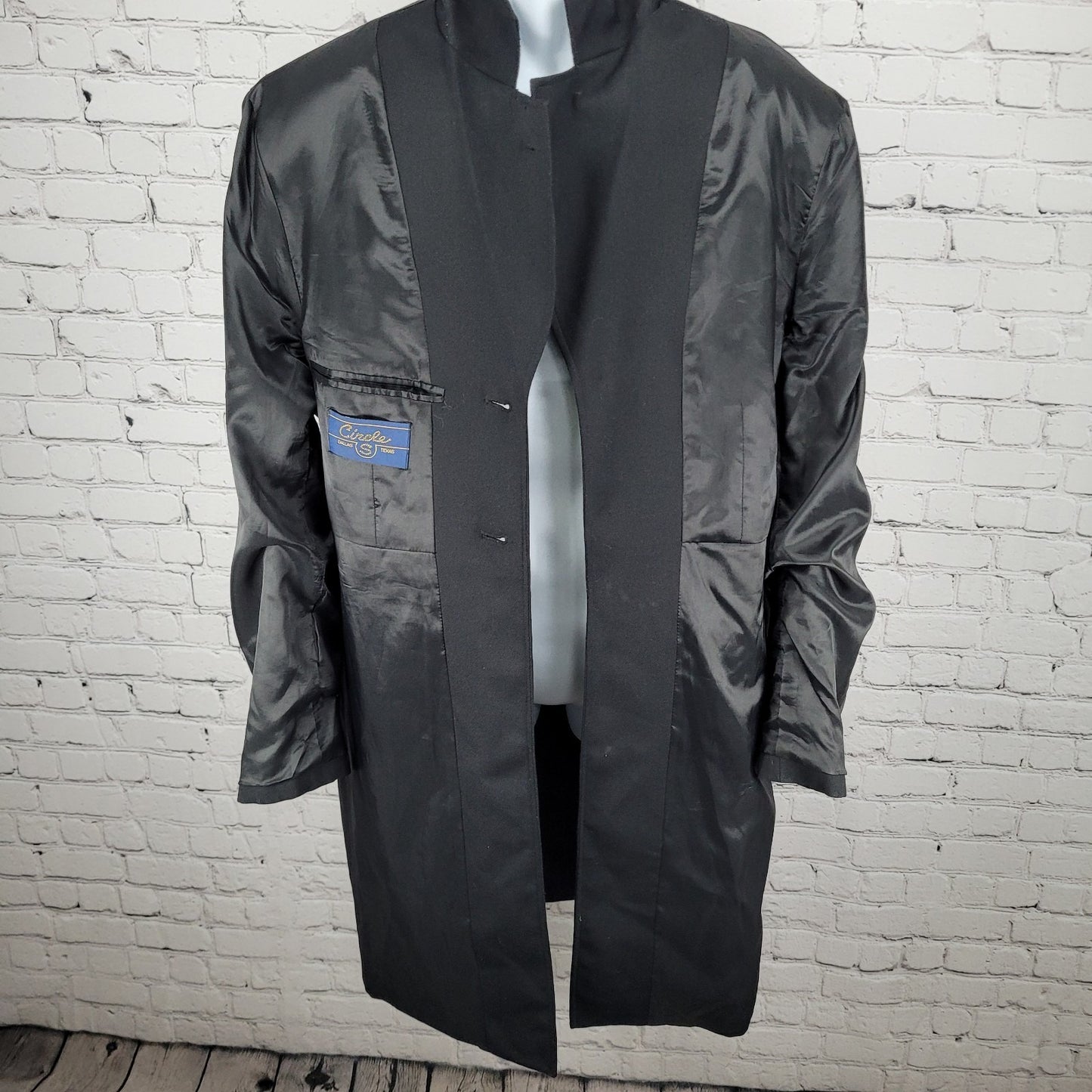 Circle S Dallas Texas Black Wool Blend Show Coat Metal Button Long Blazer 40R