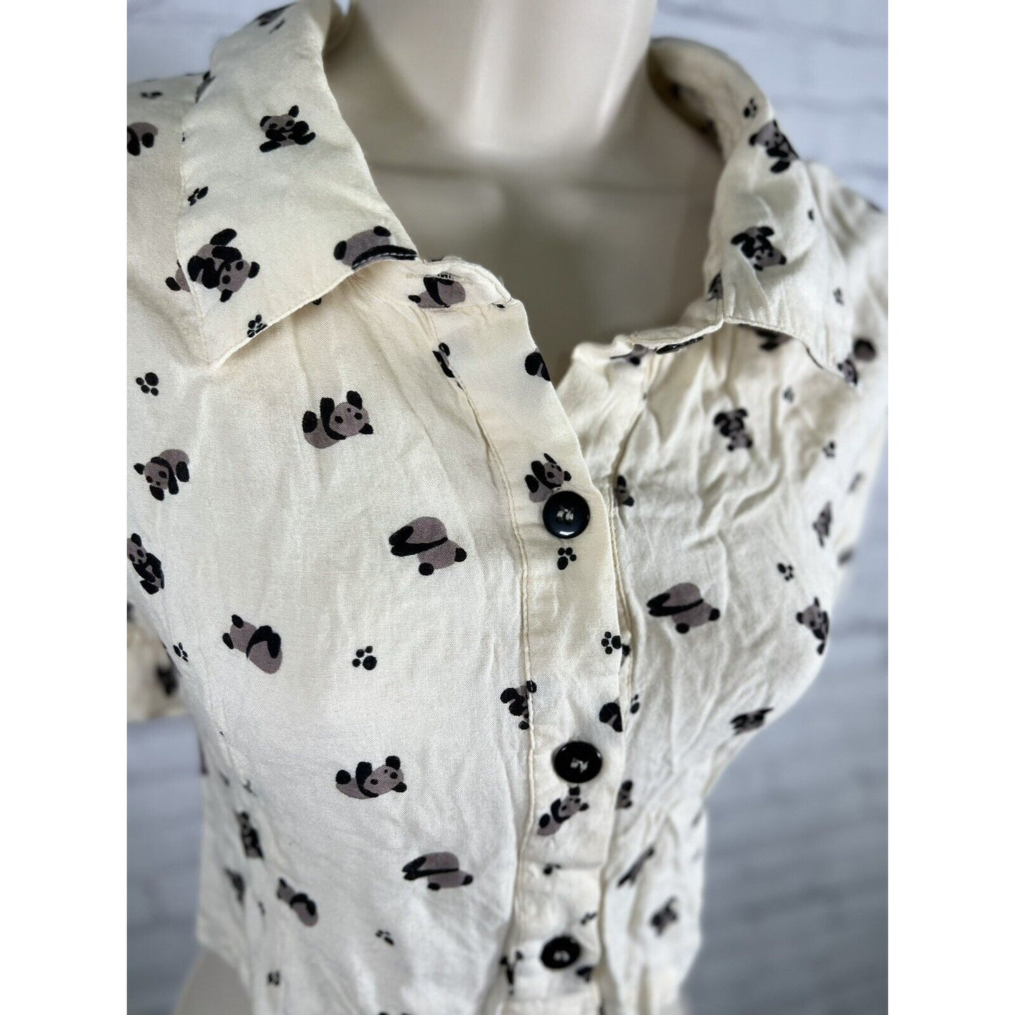 Native Youth Urban Outfitters Cream Panda Ruffle Shoulder Button Up Crop Top XS