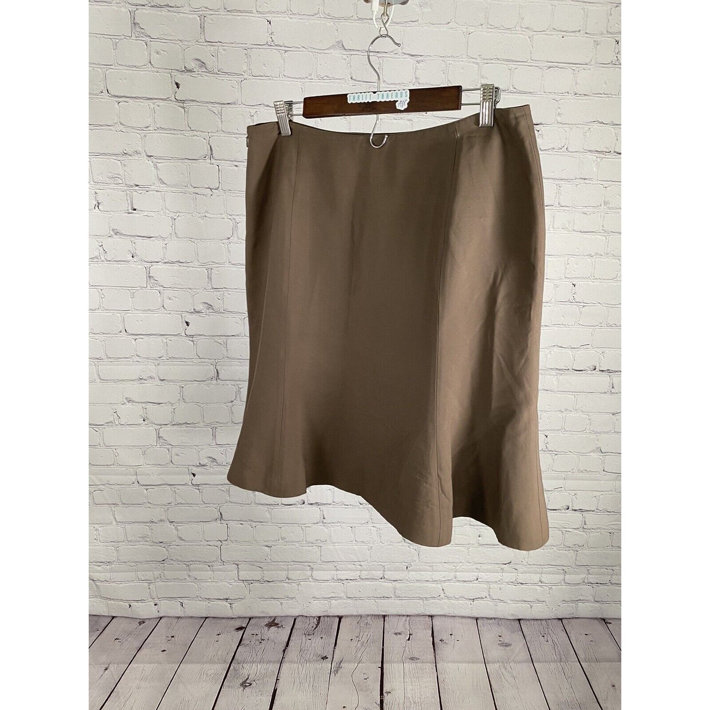 Valerie Stevens Solid Brown 100% Silk Side Zip Lined Knee Length Skirt 12