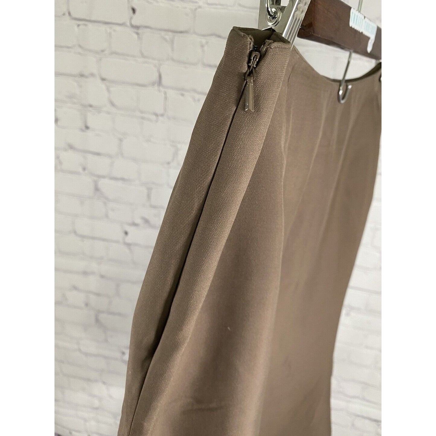 Valerie Stevens Solid Brown 100% Silk Side Zip Lined Knee Length Skirt 12