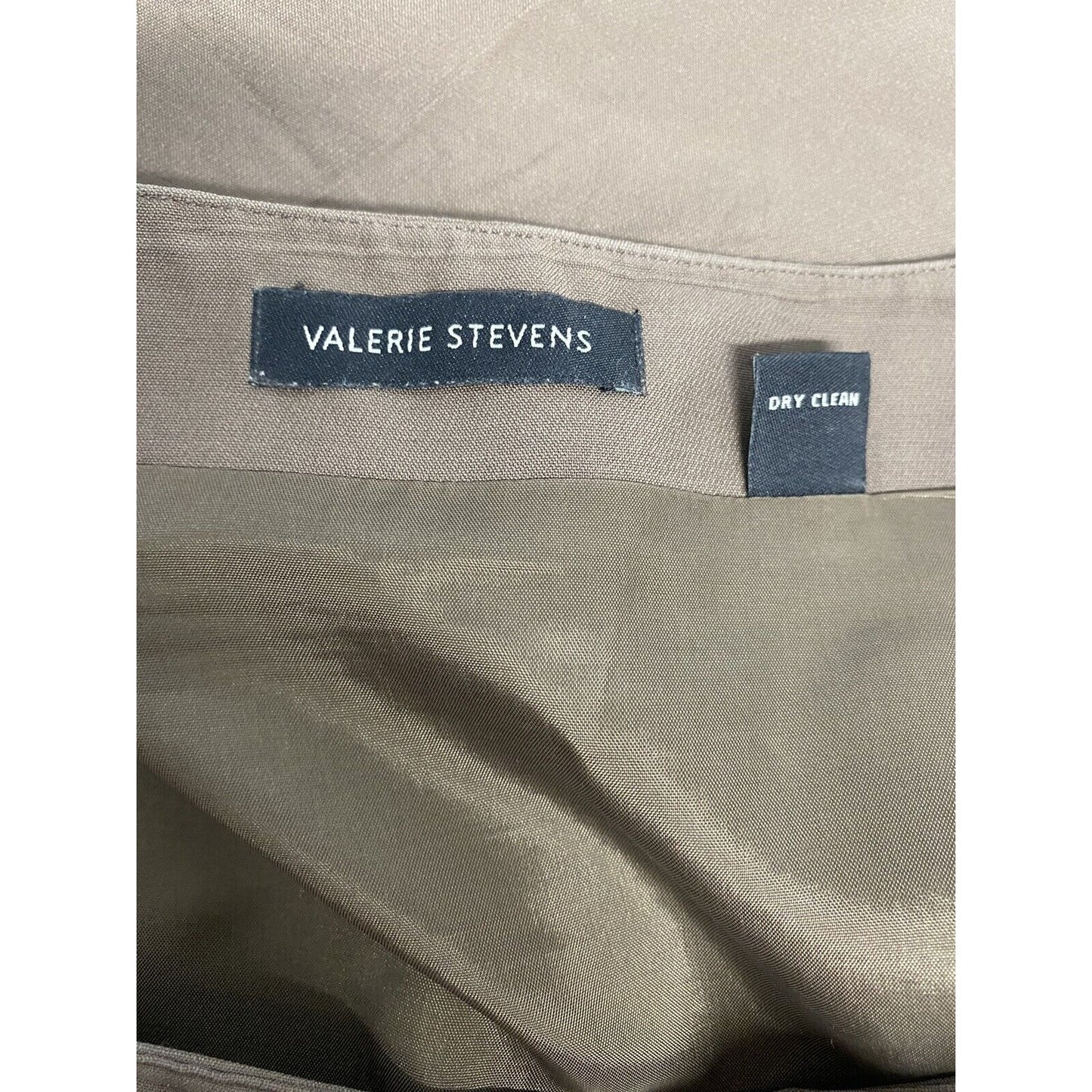 Valerie Stevens Solid Brown 100% Silk Side Zip Lined Knee Length Skirt 12
