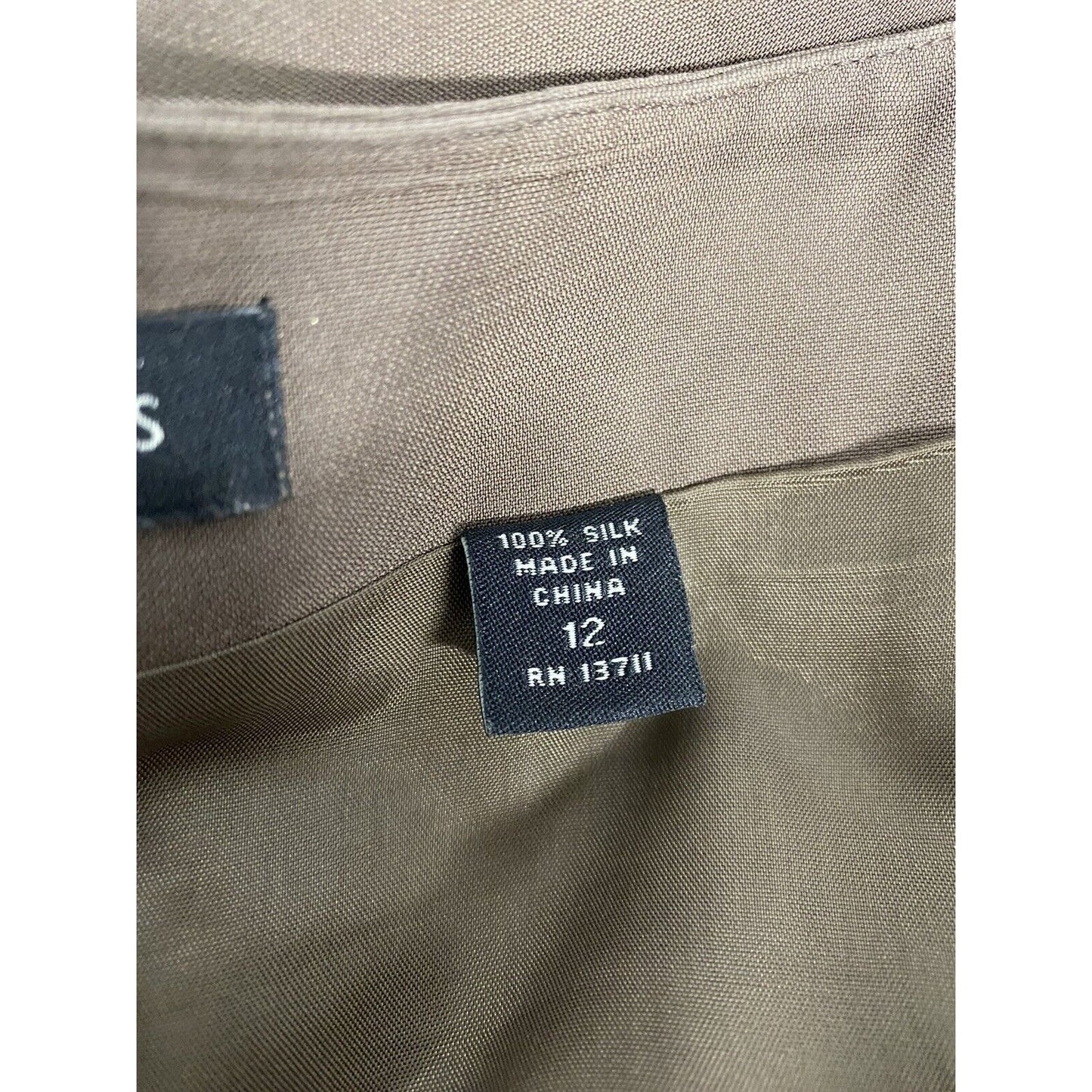 Valerie Stevens Solid Brown 100% Silk Side Zip Lined Knee Length Skirt 12