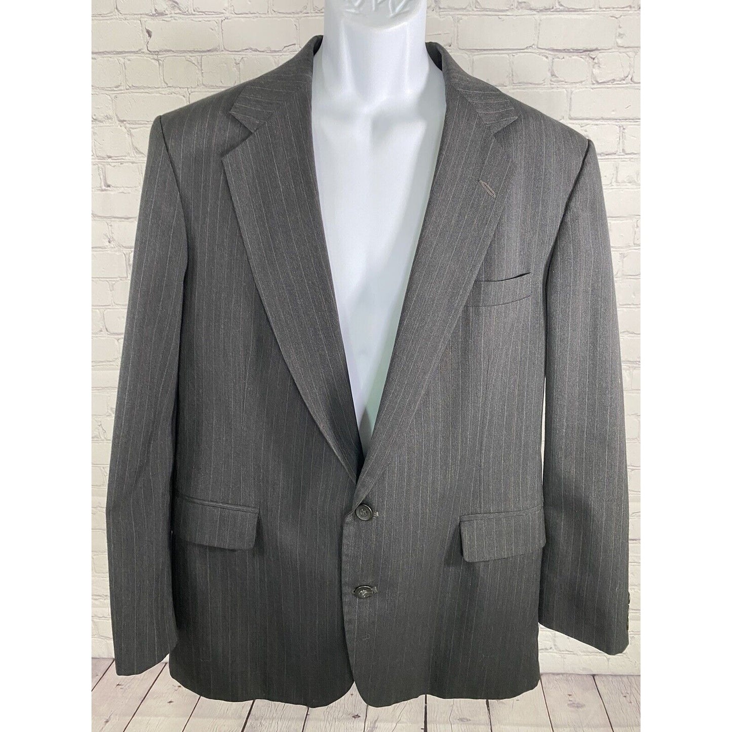 Imperial By Haggar Dark Gray Striped Two Button Blazer Jacket Men’s 44R