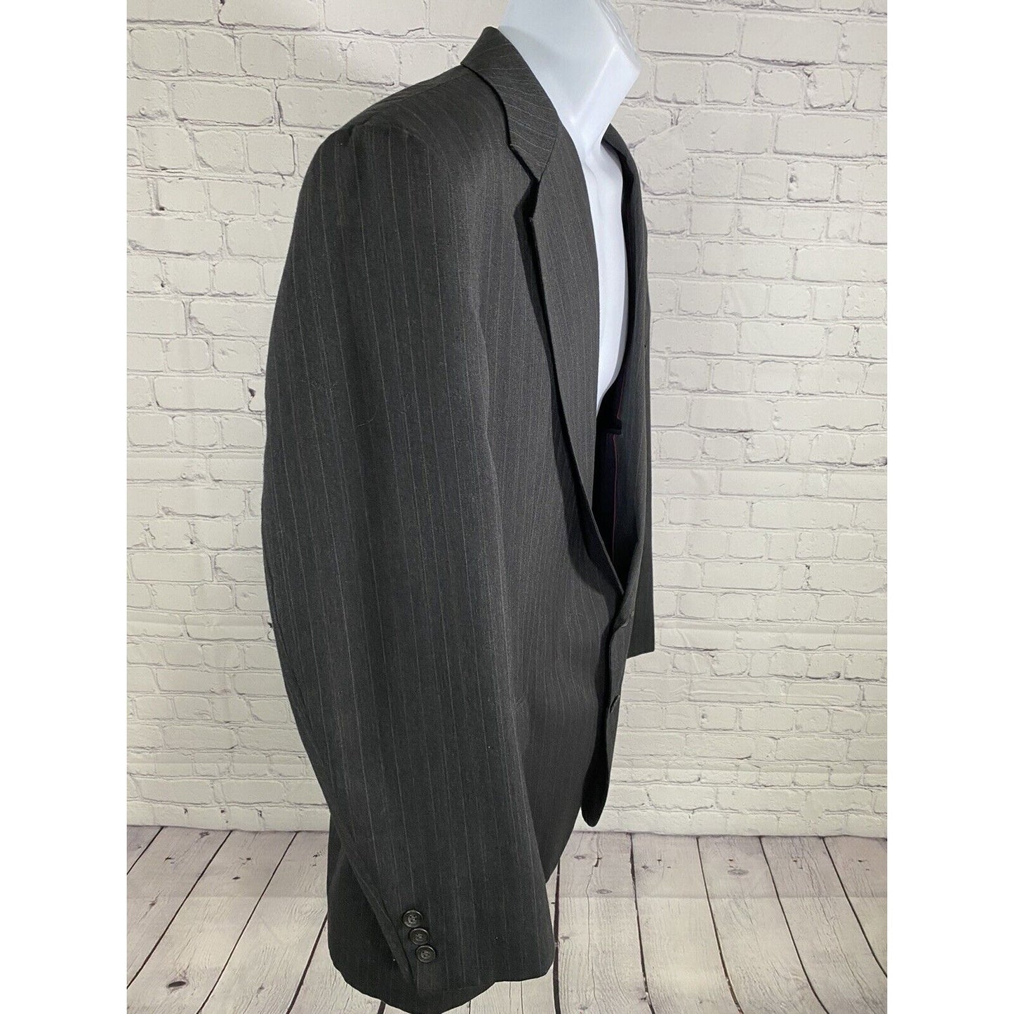 Imperial By Haggar Dark Gray Striped Two Button Blazer Jacket Men’s 44R