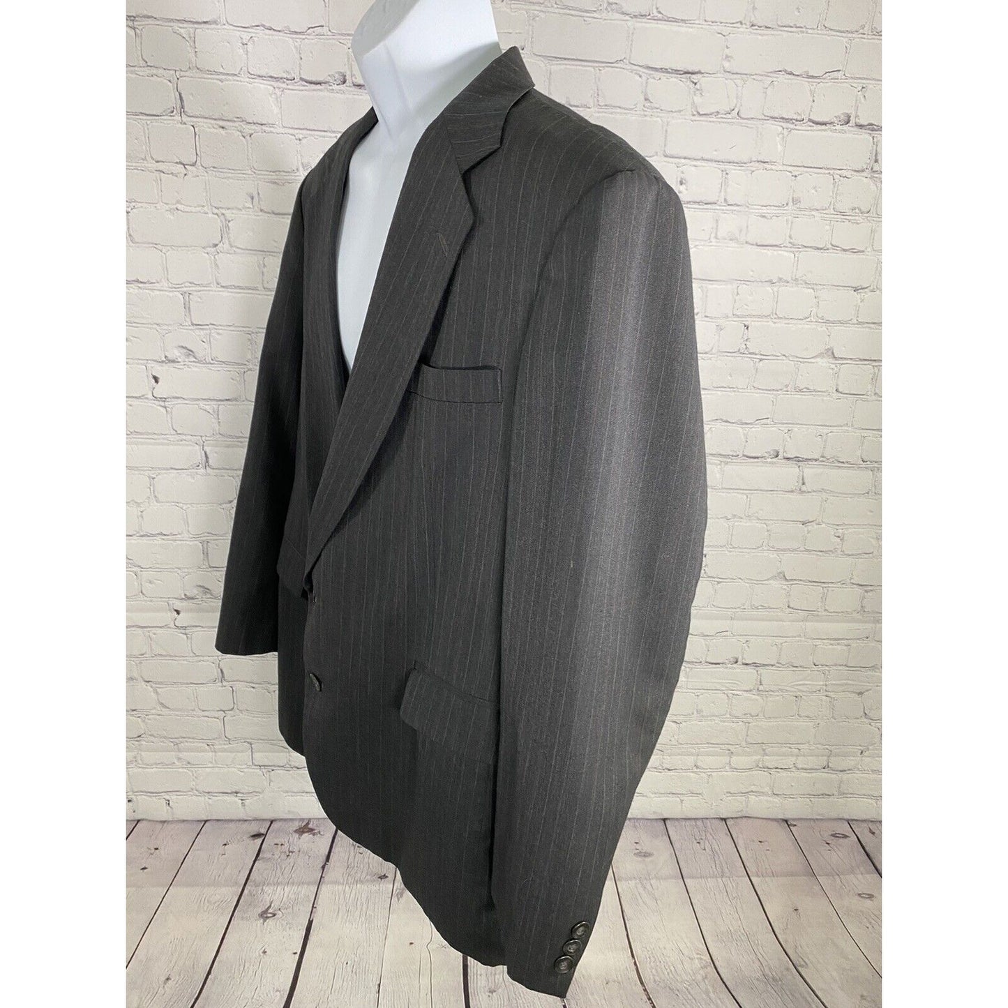 Imperial By Haggar Dark Gray Striped Two Button Blazer Jacket Men’s 44R