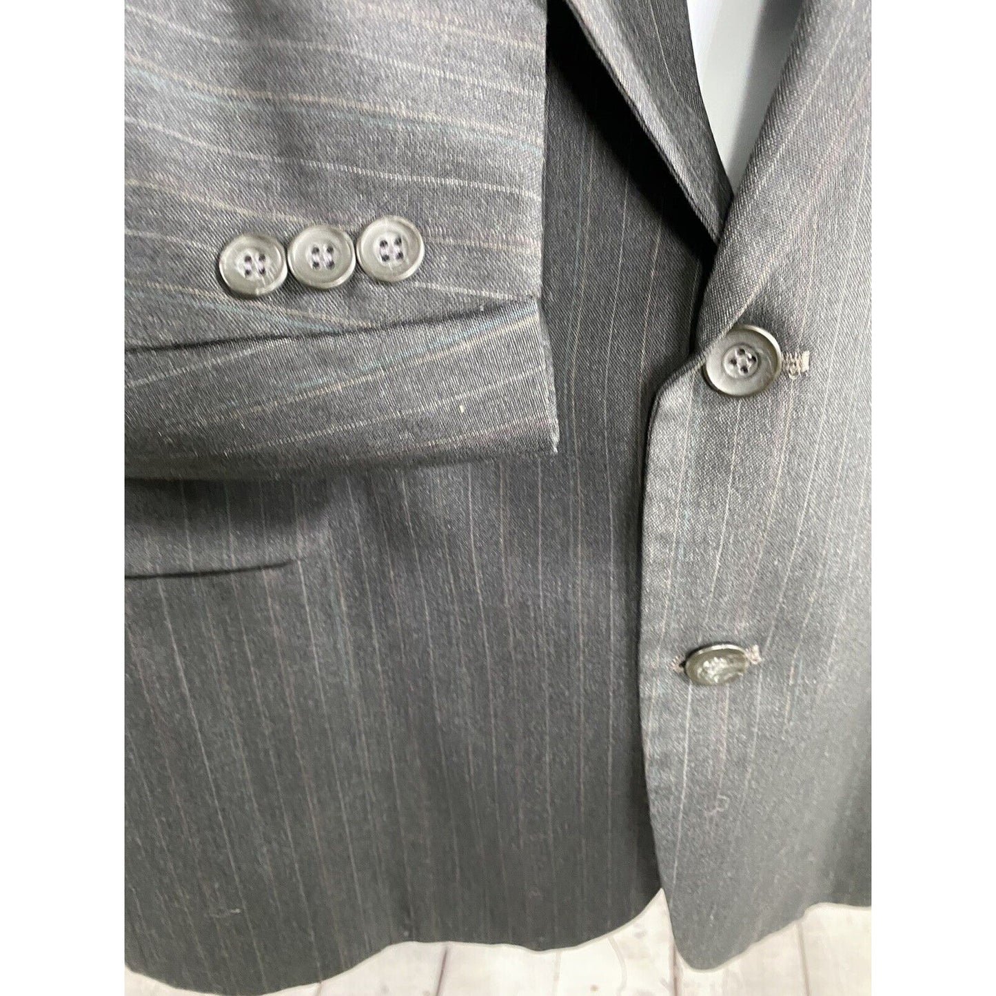 Imperial By Haggar Dark Gray Striped Two Button Blazer Jacket Men’s 44R