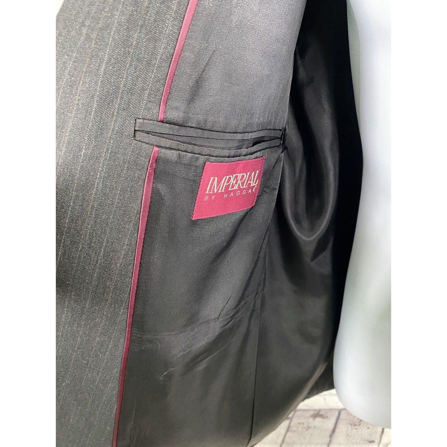Imperial By Haggar Dark Gray Striped Two Button Blazer Jacket Men’s 44R