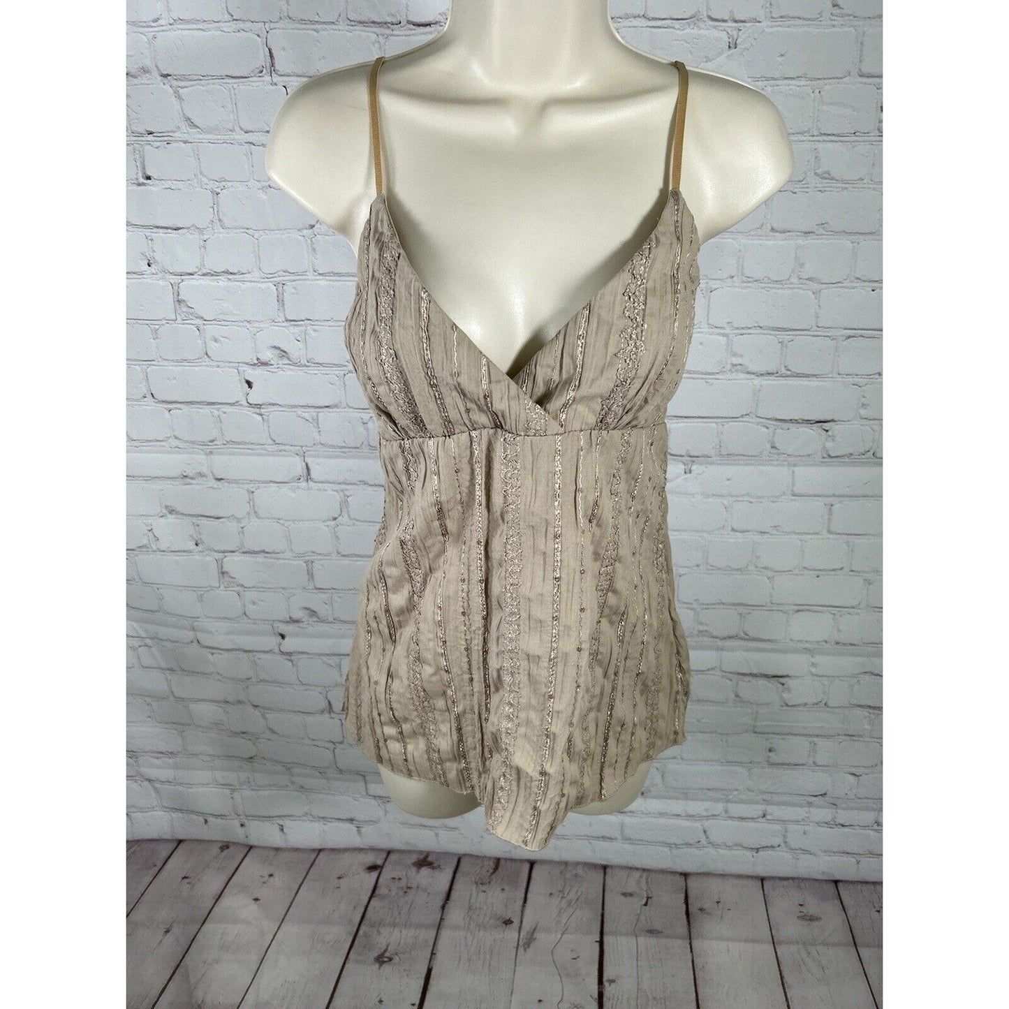 VTG Von Mozart Brown Embroidered Sequined Spaghetti’s Strap Tank Top Women’s L