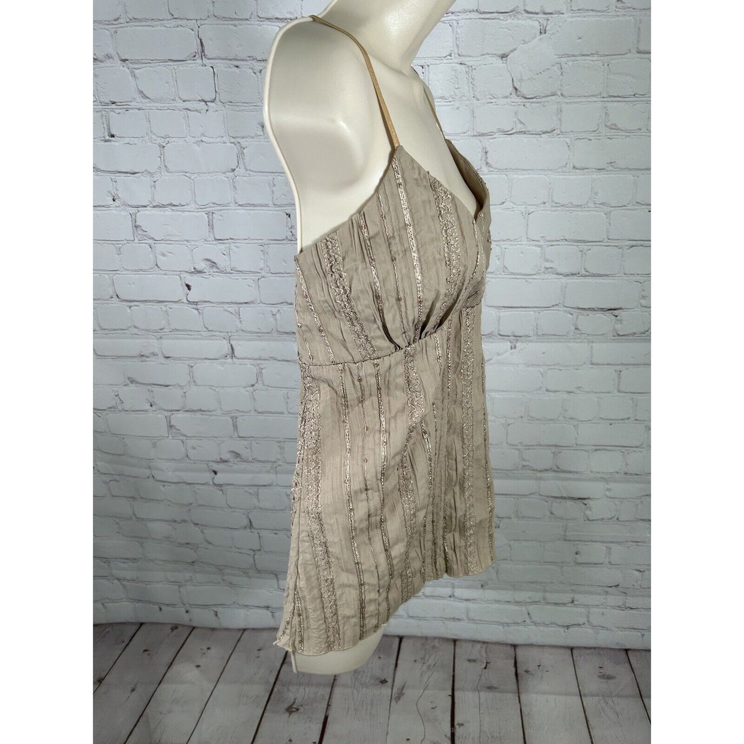 VTG Von Mozart Brown Embroidered Sequined Spaghetti’s Strap Tank Top Women’s L