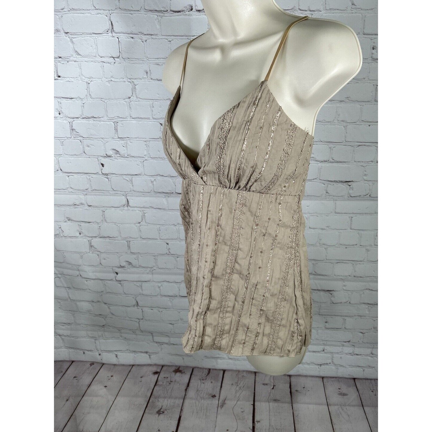 VTG Von Mozart Brown Embroidered Sequined Spaghetti’s Strap Tank Top Women’s L