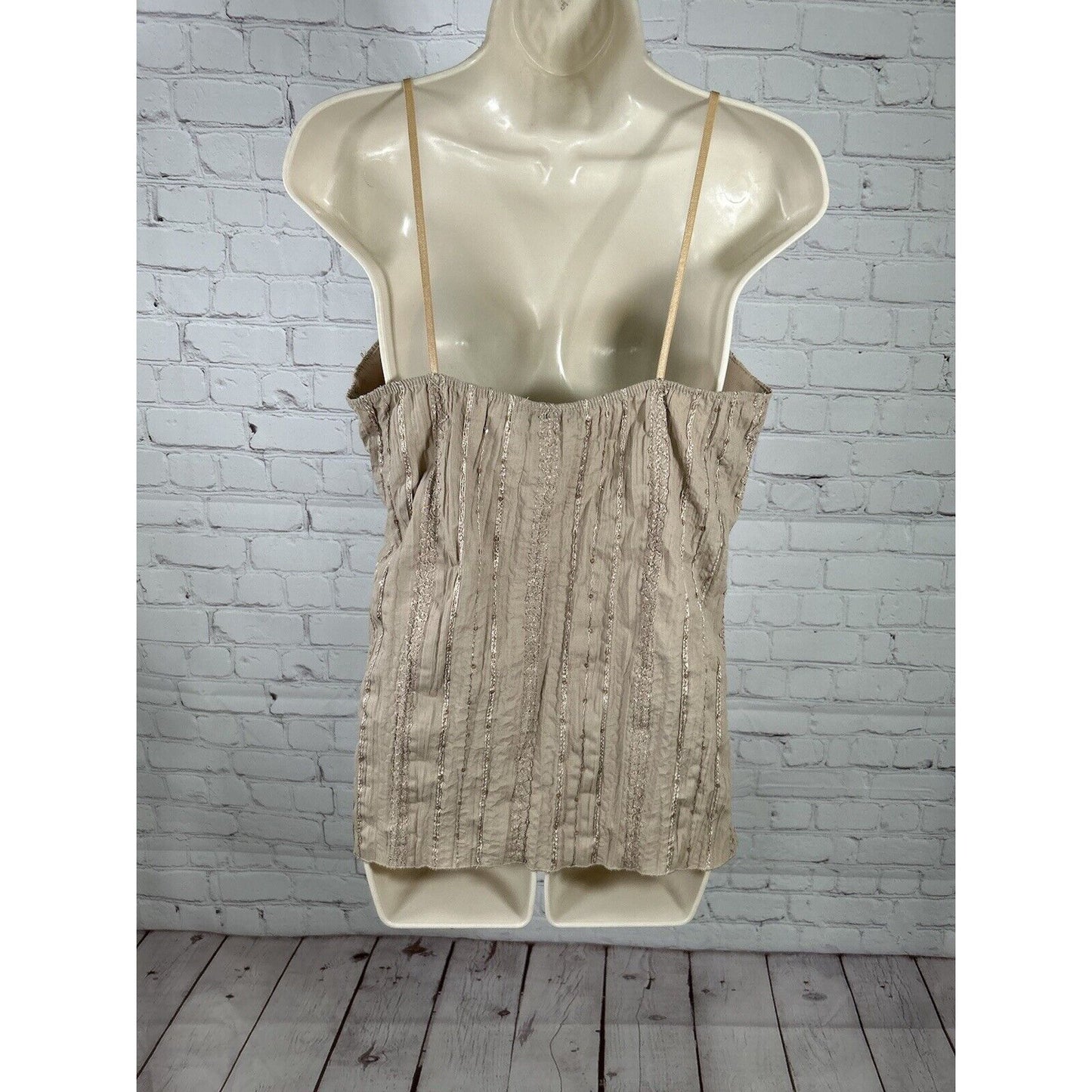 VTG Von Mozart Brown Embroidered Sequined Spaghetti’s Strap Tank Top Women’s L