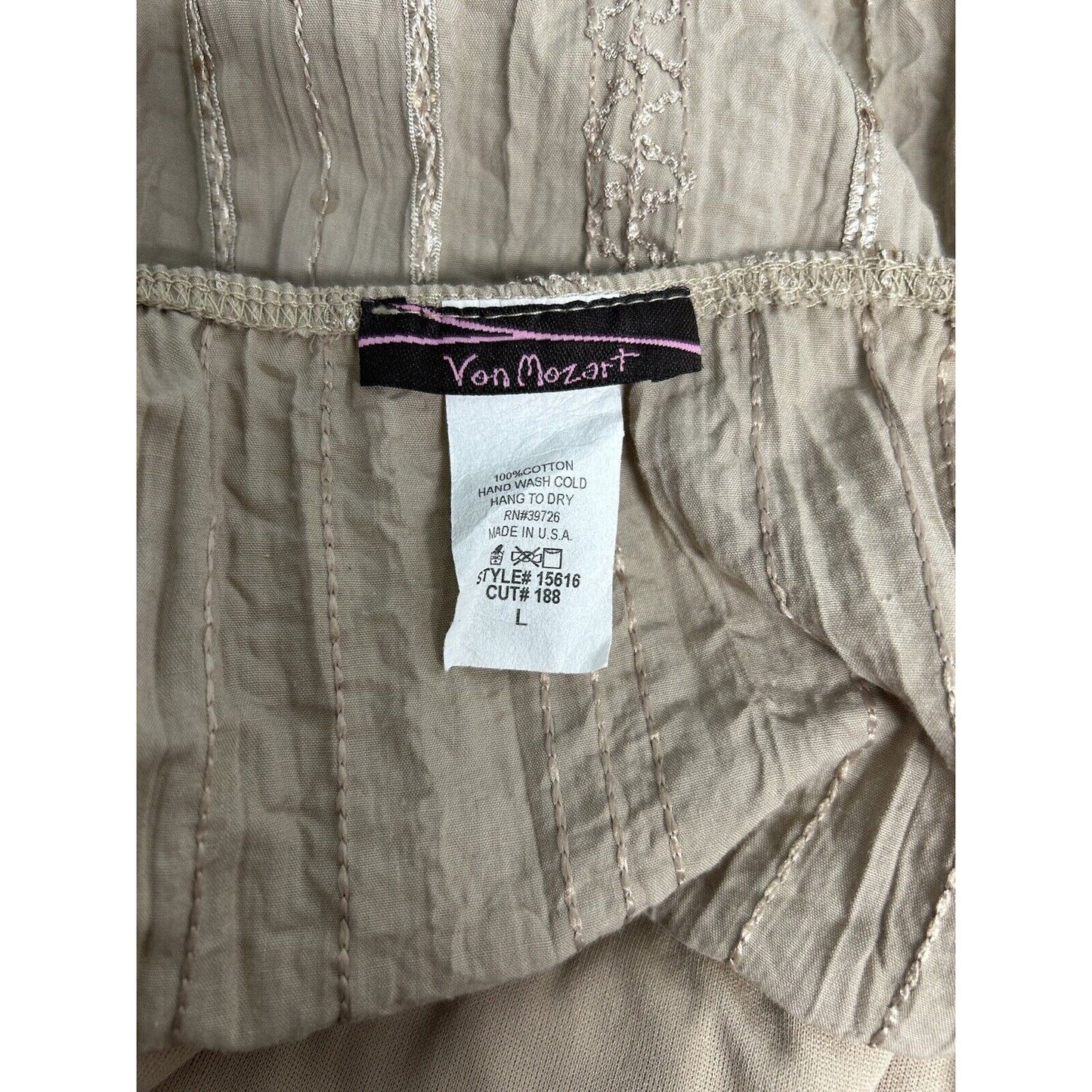 VTG Von Mozart Brown Embroidered Sequined Spaghetti’s Strap Tank Top Women’s L