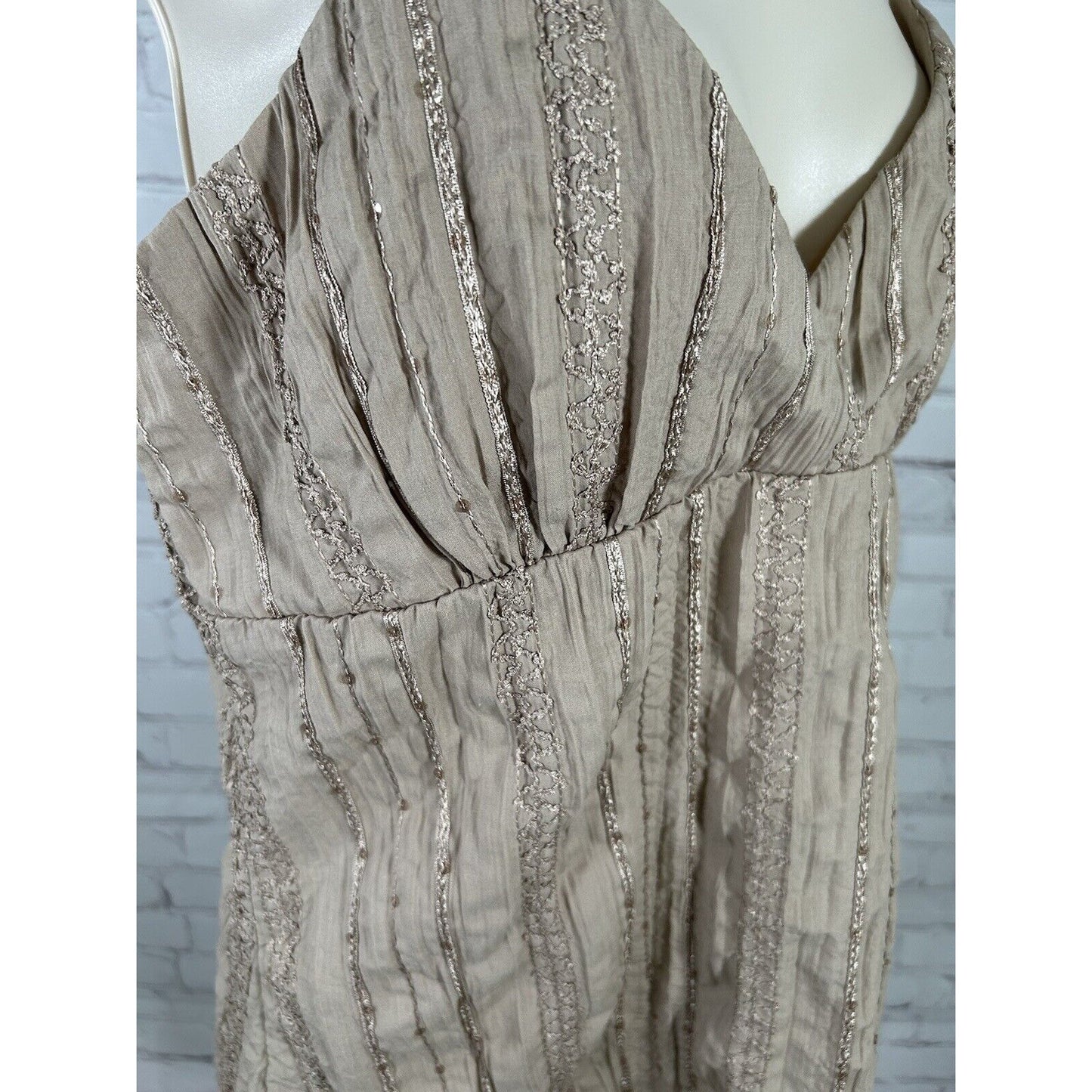 VTG Von Mozart Brown Embroidered Sequined Spaghetti’s Strap Tank Top Women’s L