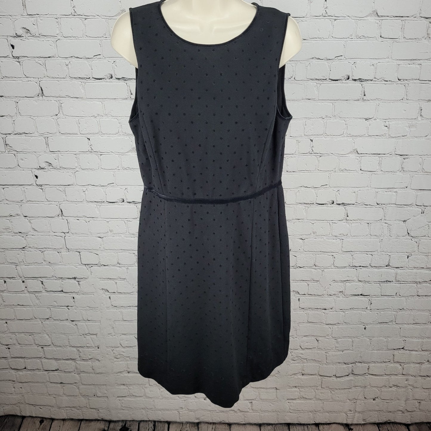 Talbots Black Velvet Trim & Polka Dots Sleeveless Stretch Zipped Dress Size 10P