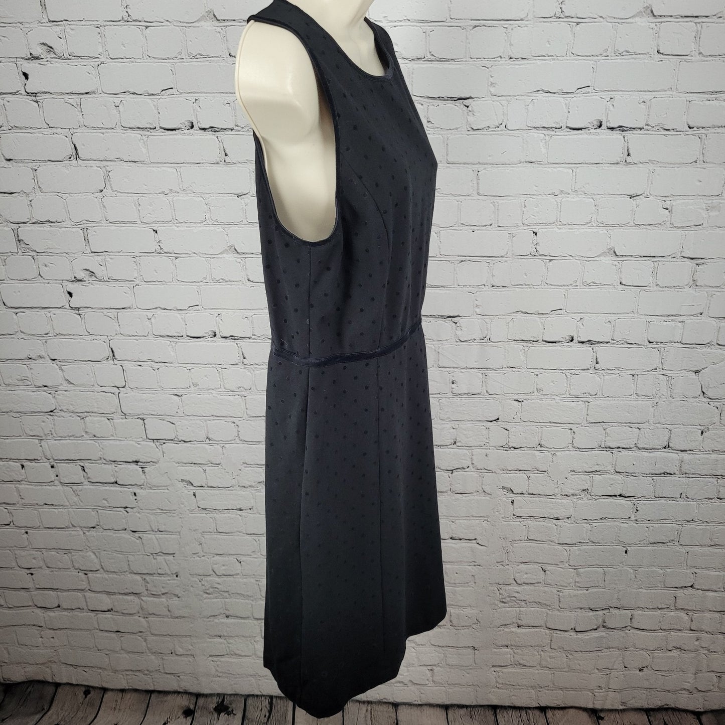 Talbots Black Velvet Trim & Polka Dots Sleeveless Stretch Zipped Dress Size 10P