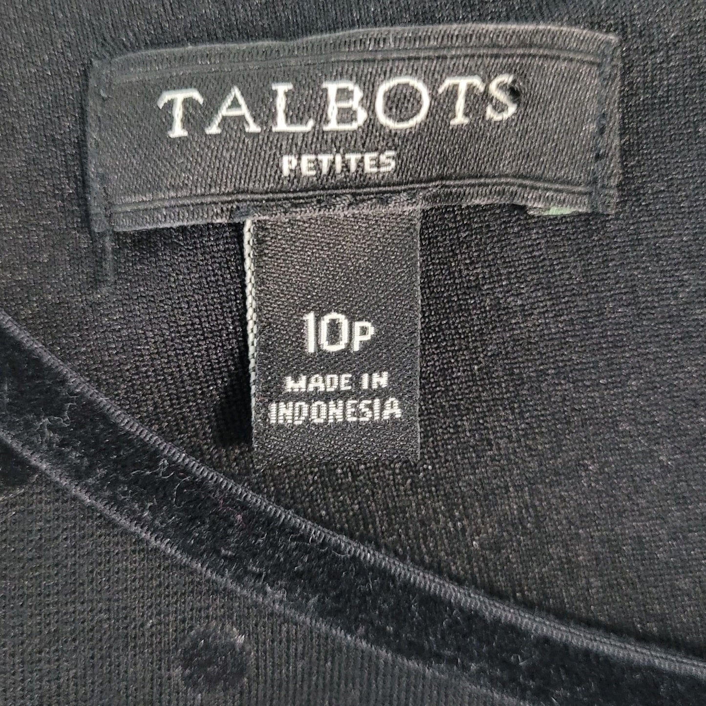 Talbots Black Velvet Trim & Polka Dots Sleeveless Stretch Zipped Dress Size 10P