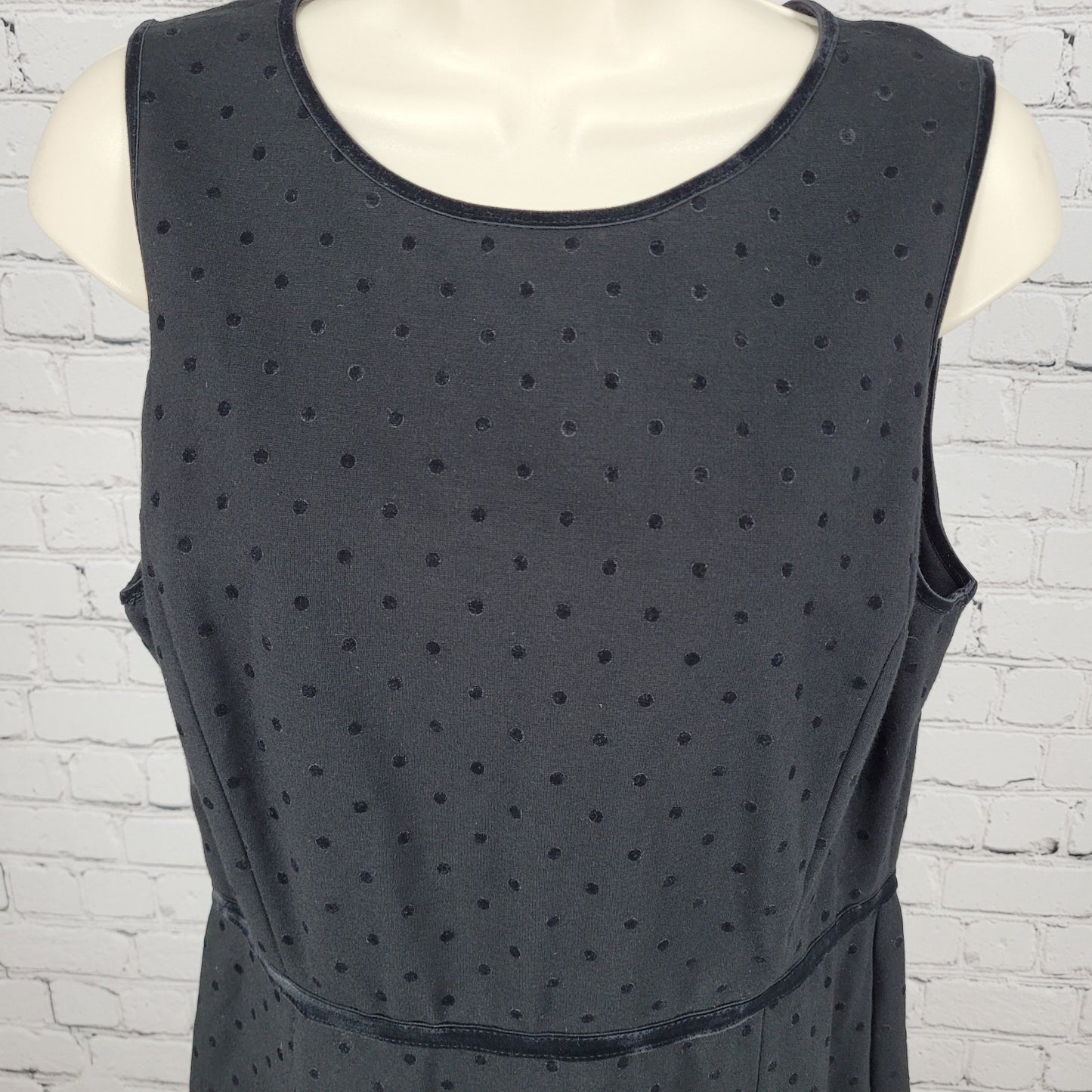 Talbots Black Velvet Trim & Polka Dots Sleeveless Stretch Zipped Dress Size 10P