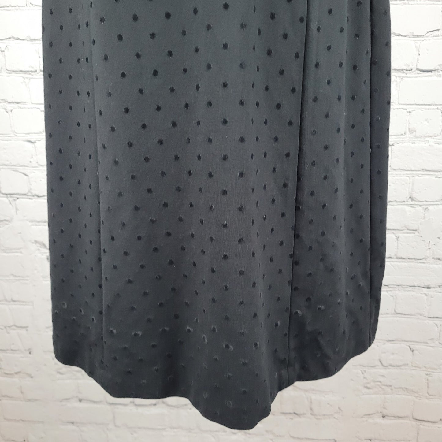 Talbots Black Velvet Trim & Polka Dots Sleeveless Stretch Zipped Dress Size 10P