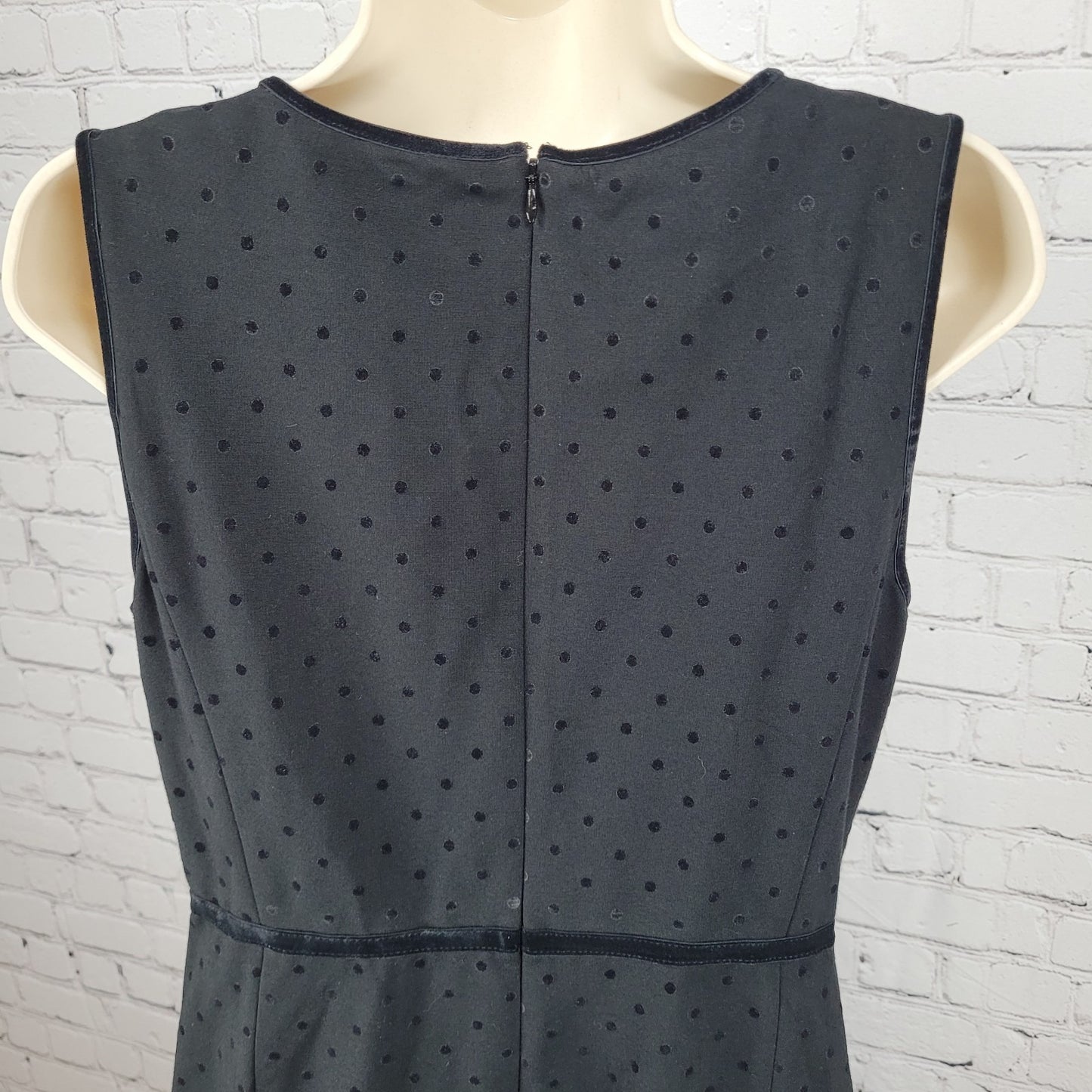 Talbots Black Velvet Trim & Polka Dots Sleeveless Stretch Zipped Dress Size 10P