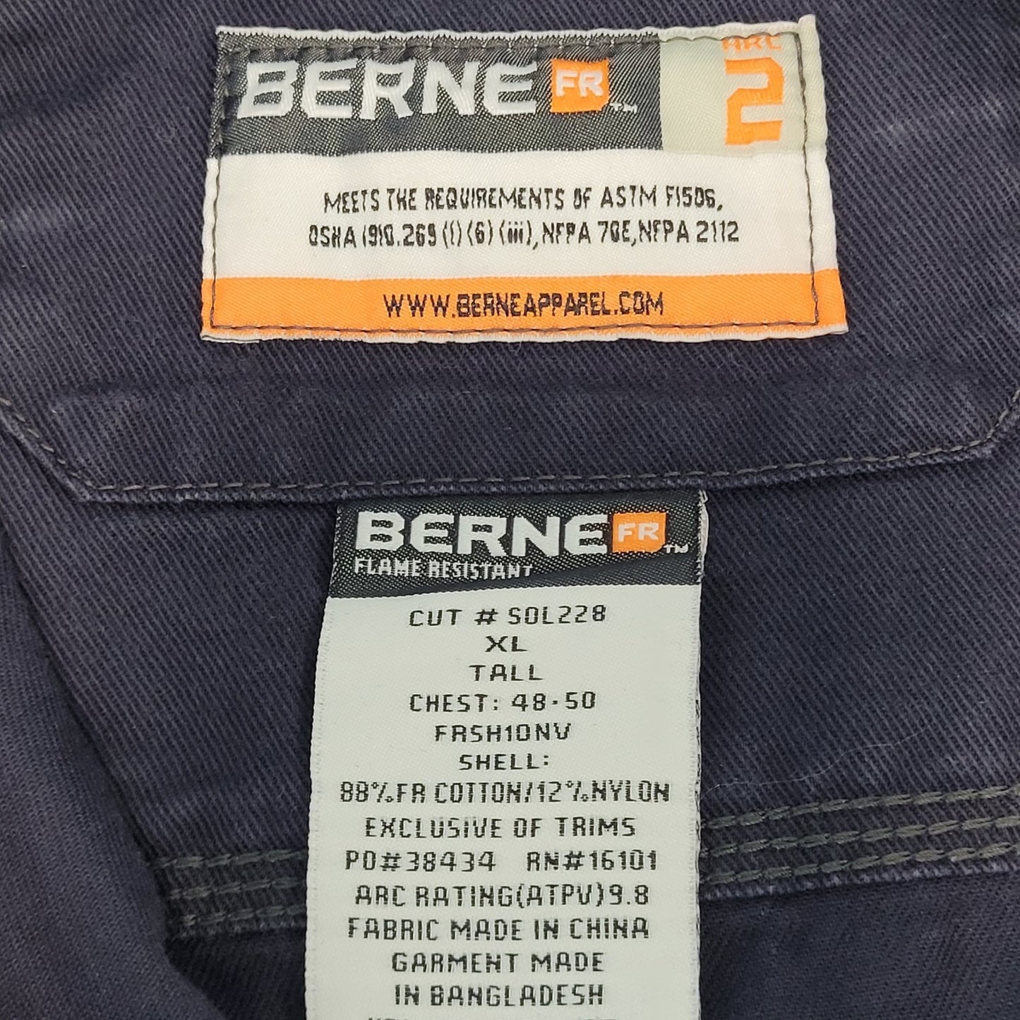 Berne Blue Flame Resistant HRC2 Workwear Button Down Long Sleeve Shirt Size XLT