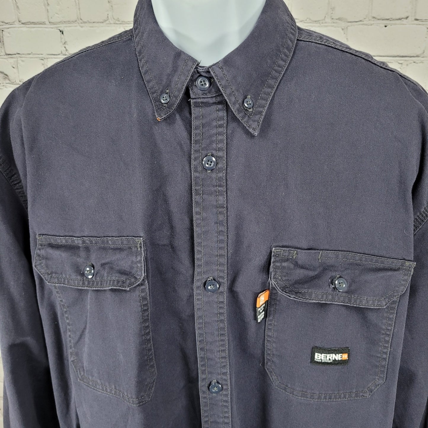 Berne Blue Flame Resistant HRC2 Workwear Button Down Long Sleeve Shirt Size XLT