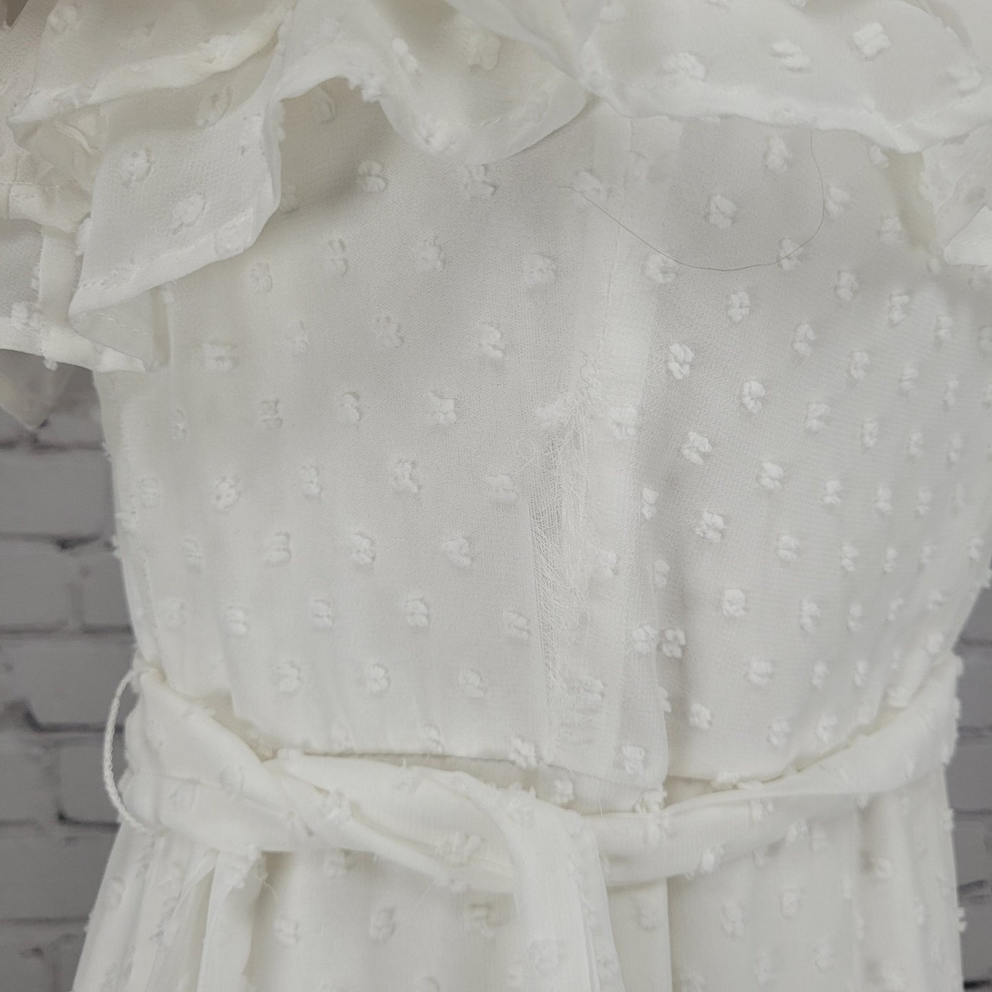Lulus White Off Shoulder Sleeve Belted Ruffle Tiered Lined Midi Dress Size XS