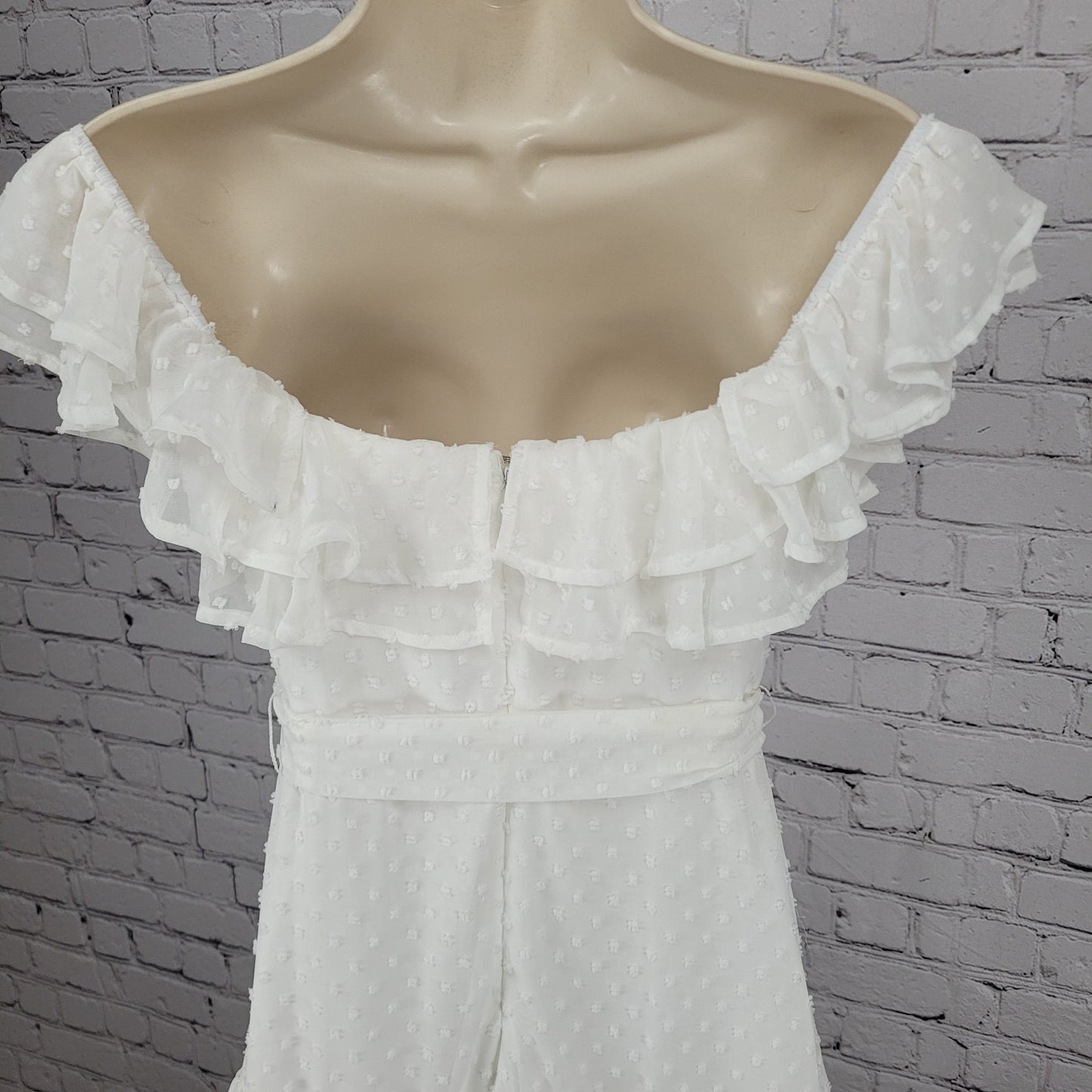 Lulus White Off Shoulder Sleeve Belted Ruffle Tiered Lined Midi Dress Size XS