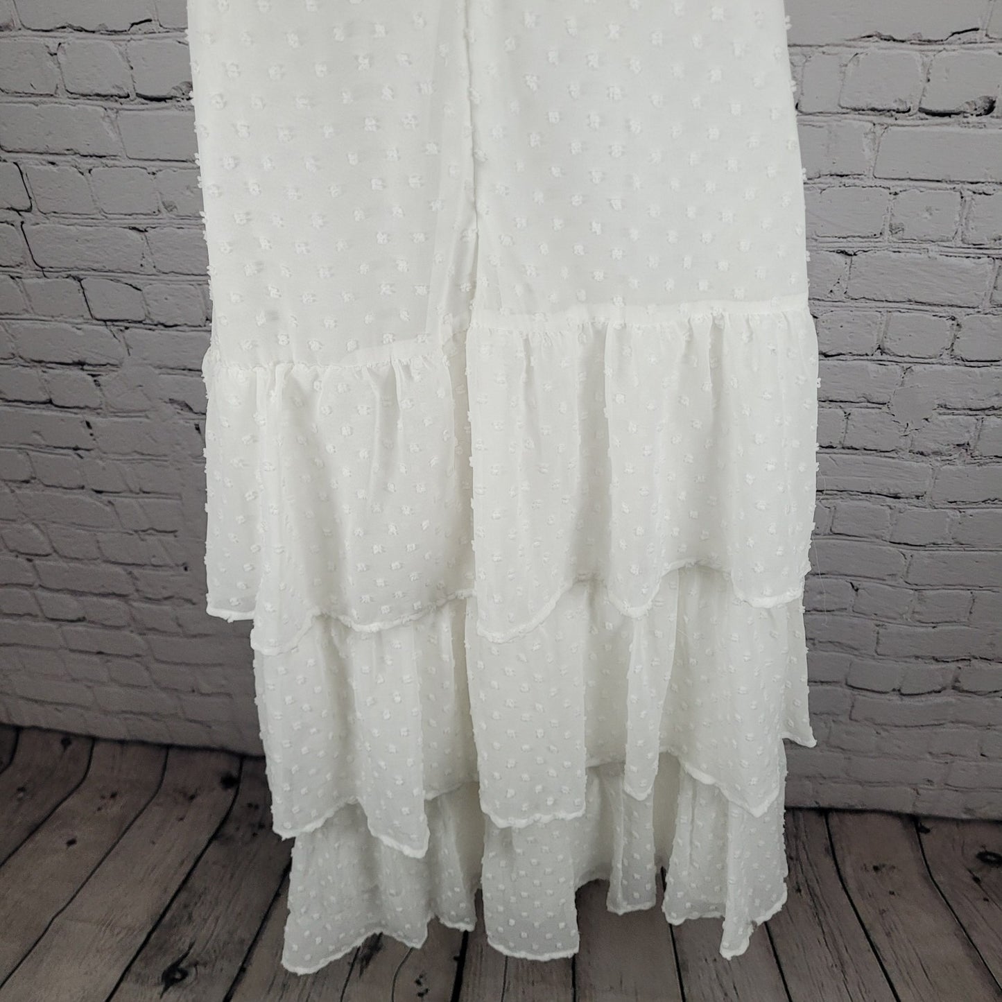 Lulus White Off Shoulder Sleeve Belted Ruffle Tiered Lined Midi Dress Size XS