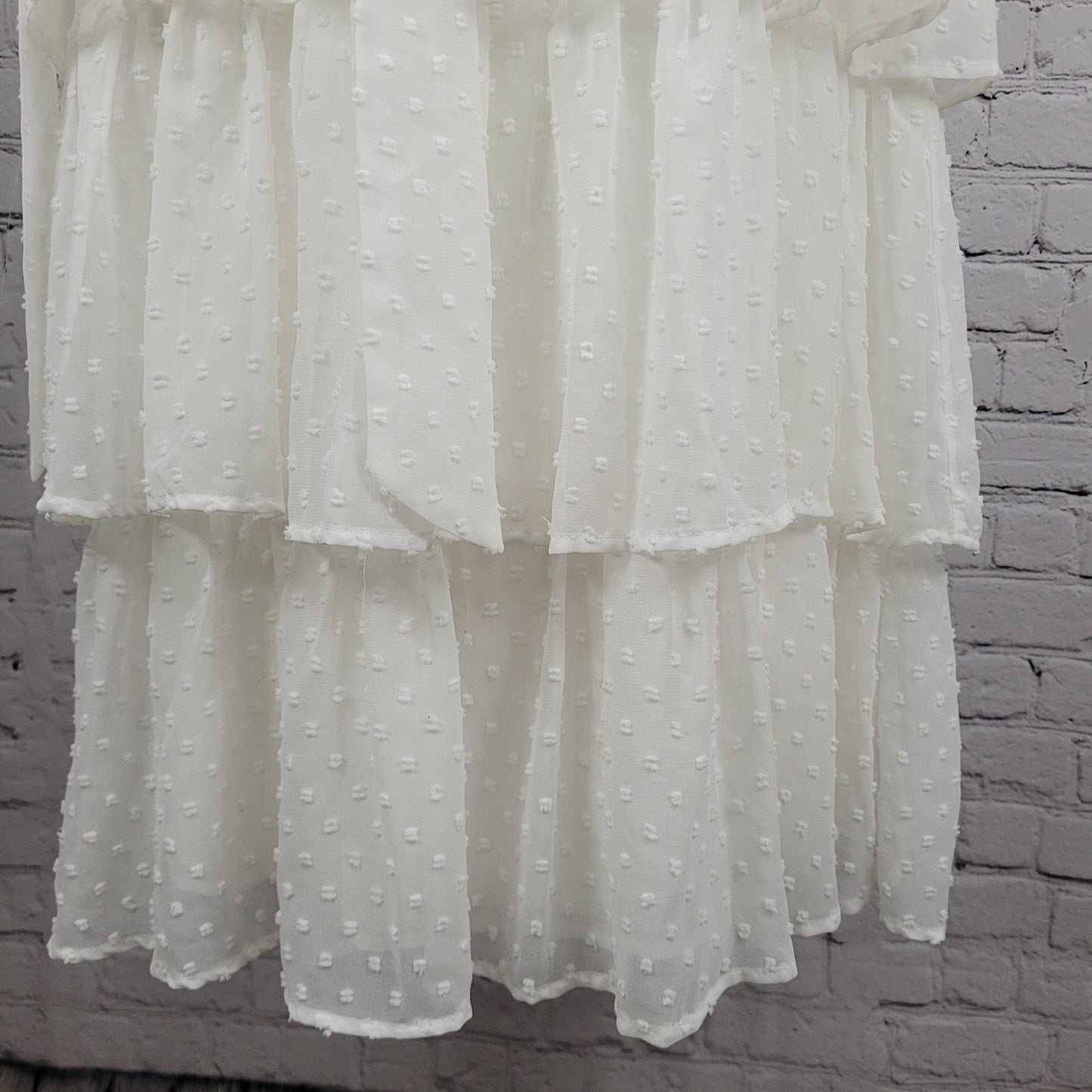 Lulus White Off Shoulder Sleeve Belted Ruffle Tiered Lined Midi Dress Size XS