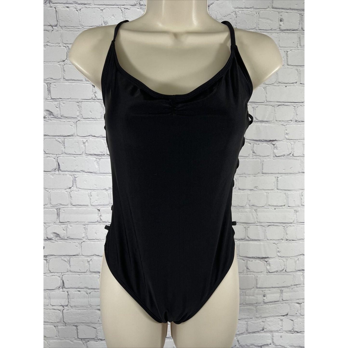 AEROPOSTALE Live Love Dream Large Black Open Crisscross Side Detail Swimwear