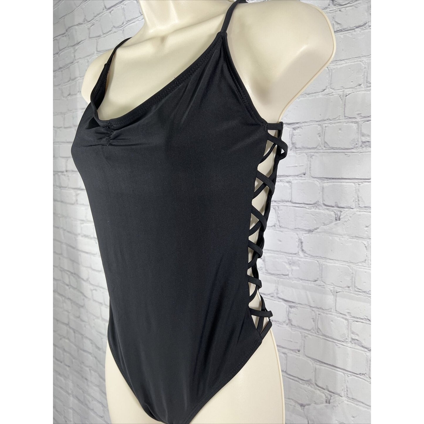 AEROPOSTALE Live Love Dream Large Black Open Crisscross Side Detail Swimwear