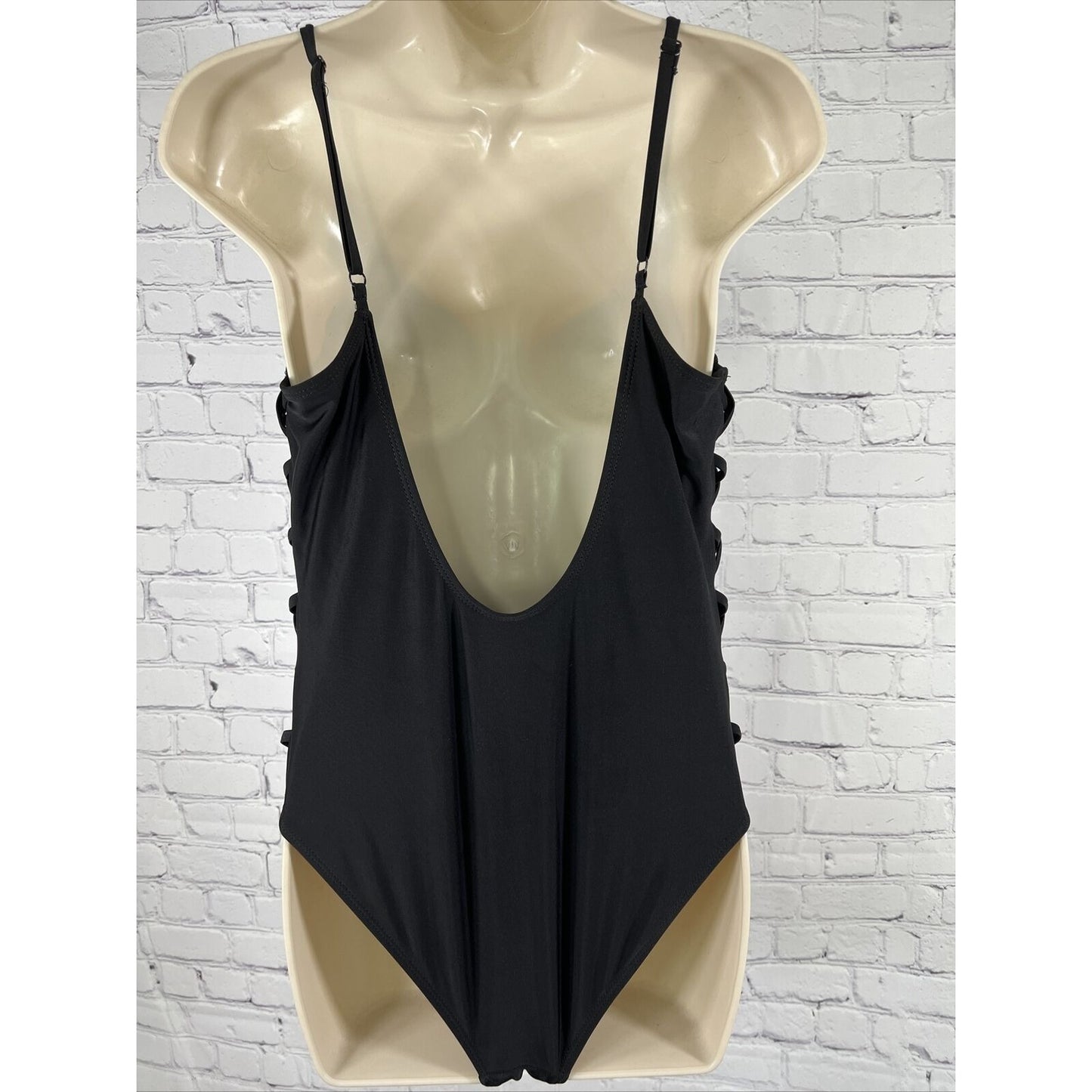 AEROPOSTALE Live Love Dream Large Black Open Crisscross Side Detail Swimwear