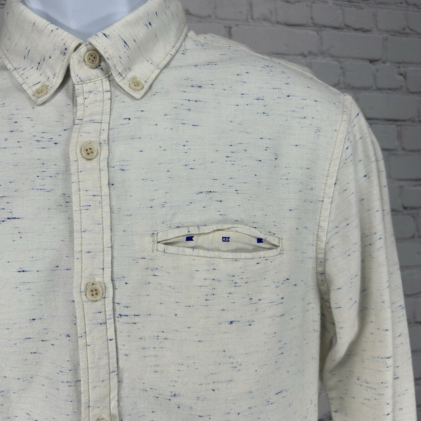 Scotch And Soda Amsterdam Blauwatch Crème Speckled Long Sleeve Shirt Size Small
