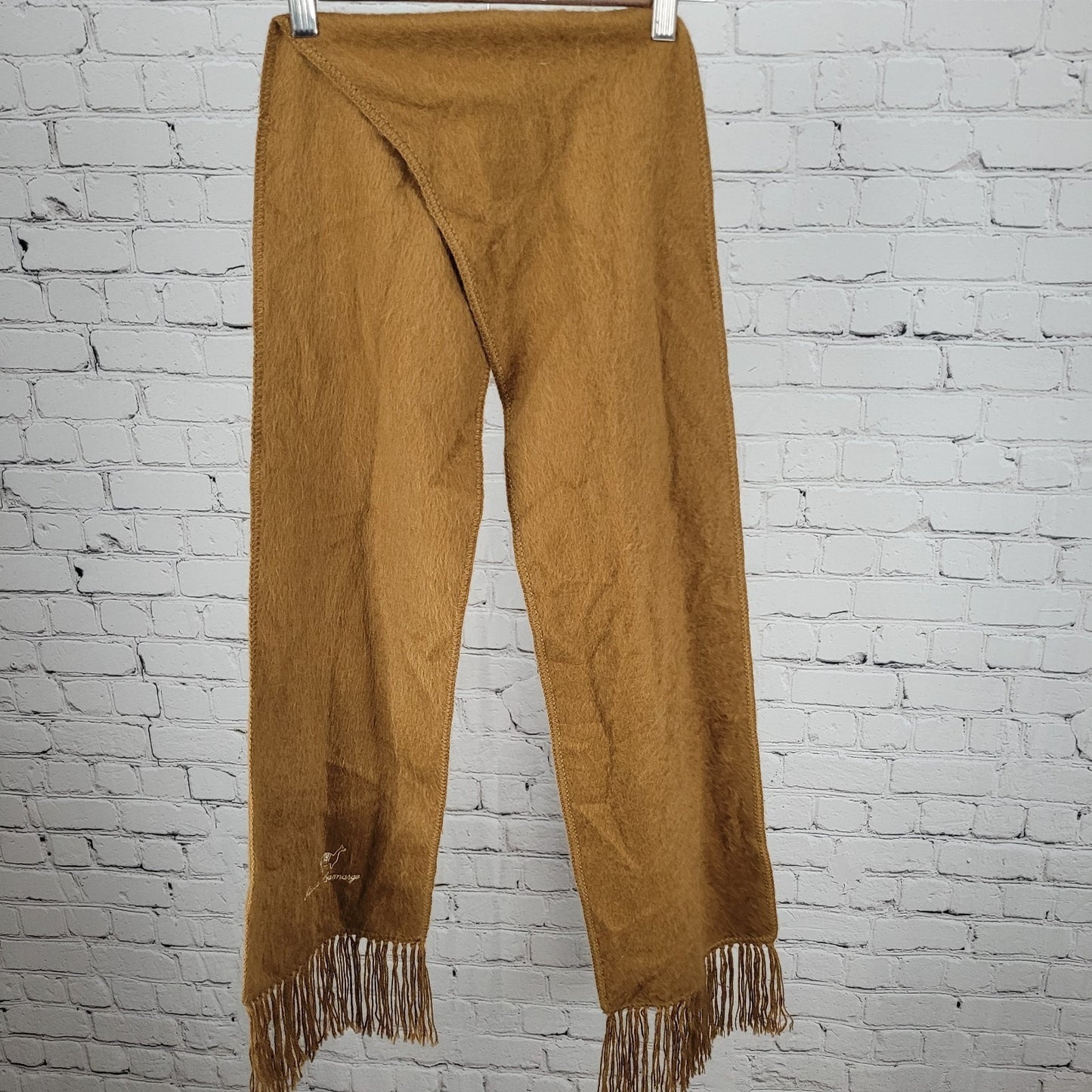 Alpaca Camargo Brown Soft Fuzzy Cozy Woven Tassle Fringe Scarf 68x9