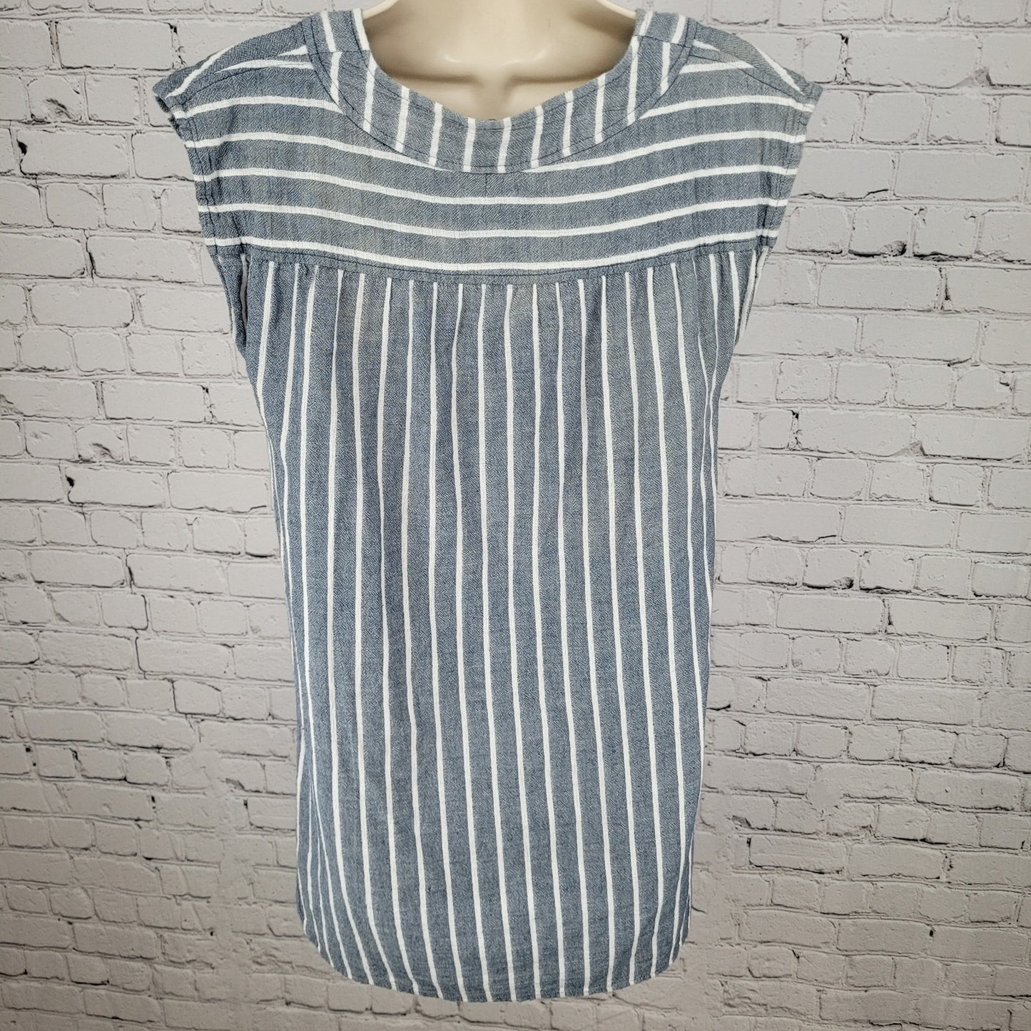 Madewell Blue Striped 100% Cotton Short Sleeve V-Neck Lightweight Dress Size XS