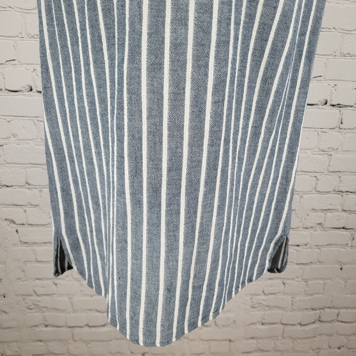 Madewell Blue Striped 100% Cotton Short Sleeve V-Neck Lightweight Dress Size XS