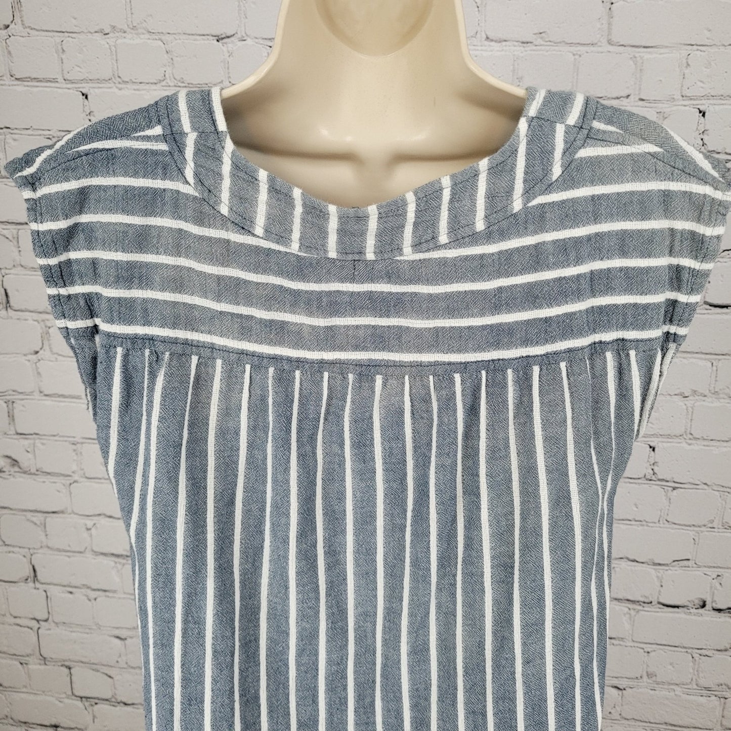 Madewell Blue Striped 100% Cotton Short Sleeve V-Neck Lightweight Dress Size XS
