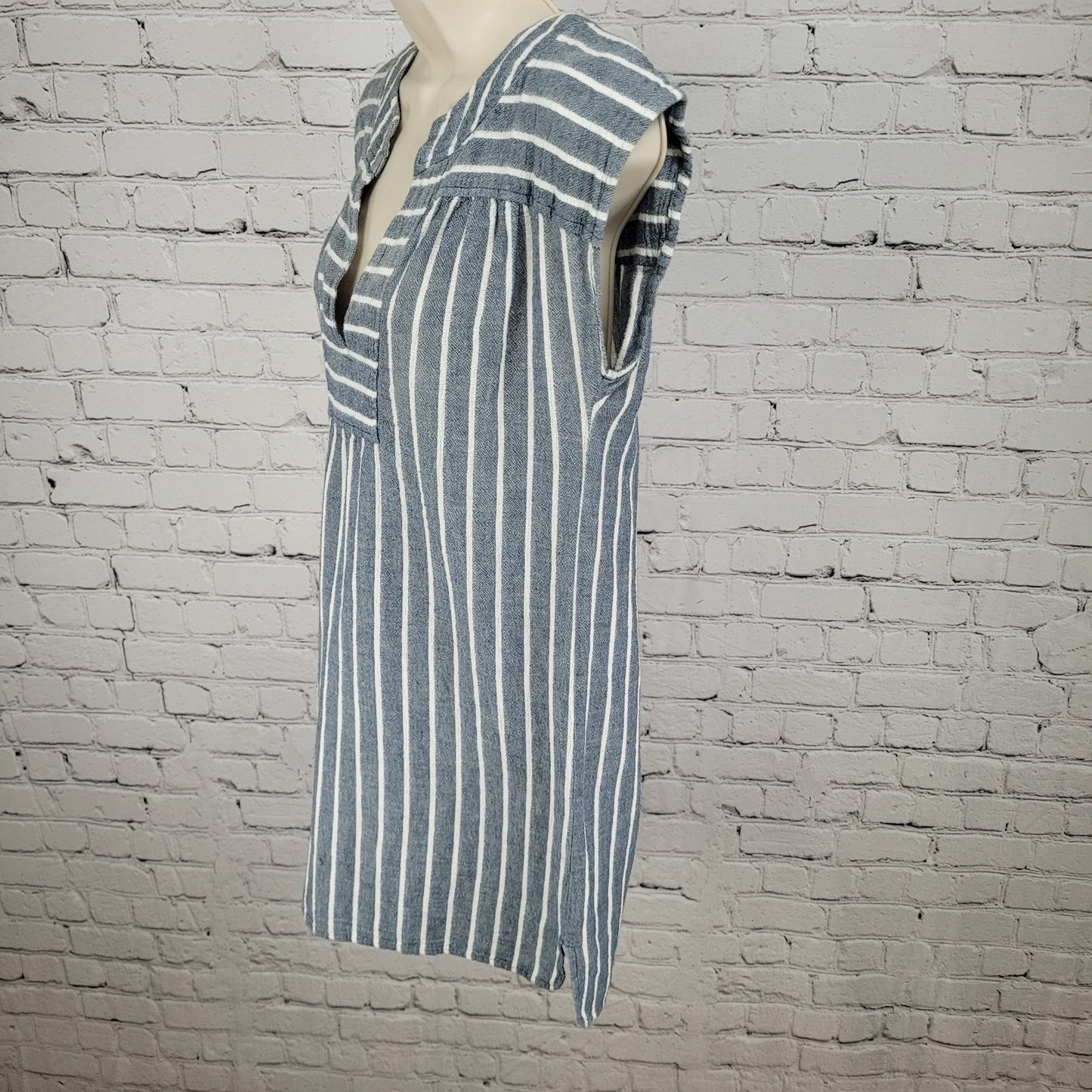 Madewell Blue Striped 100% Cotton Short Sleeve V-Neck Lightweight Dress Size XS