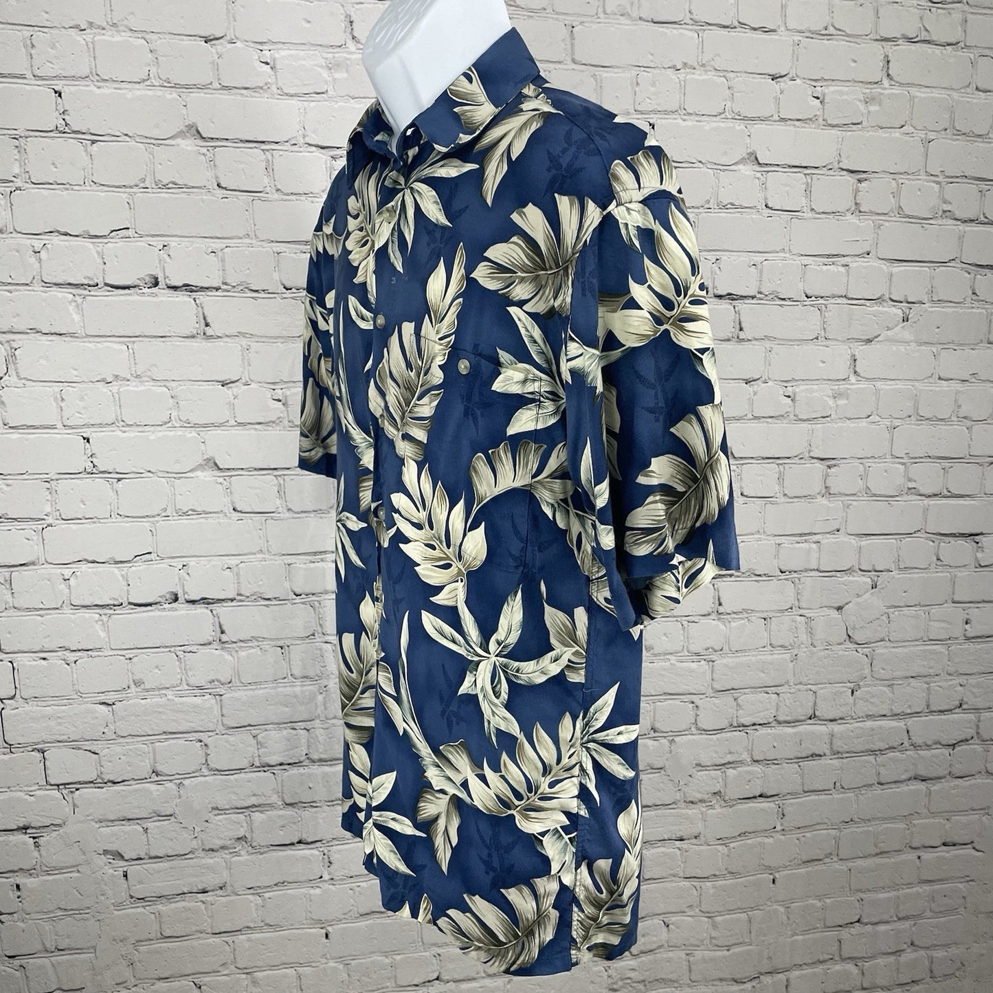 Campia Moda Blue Leaf Hawaiian Button Up Short Sleeve Shirt Tropical Small S