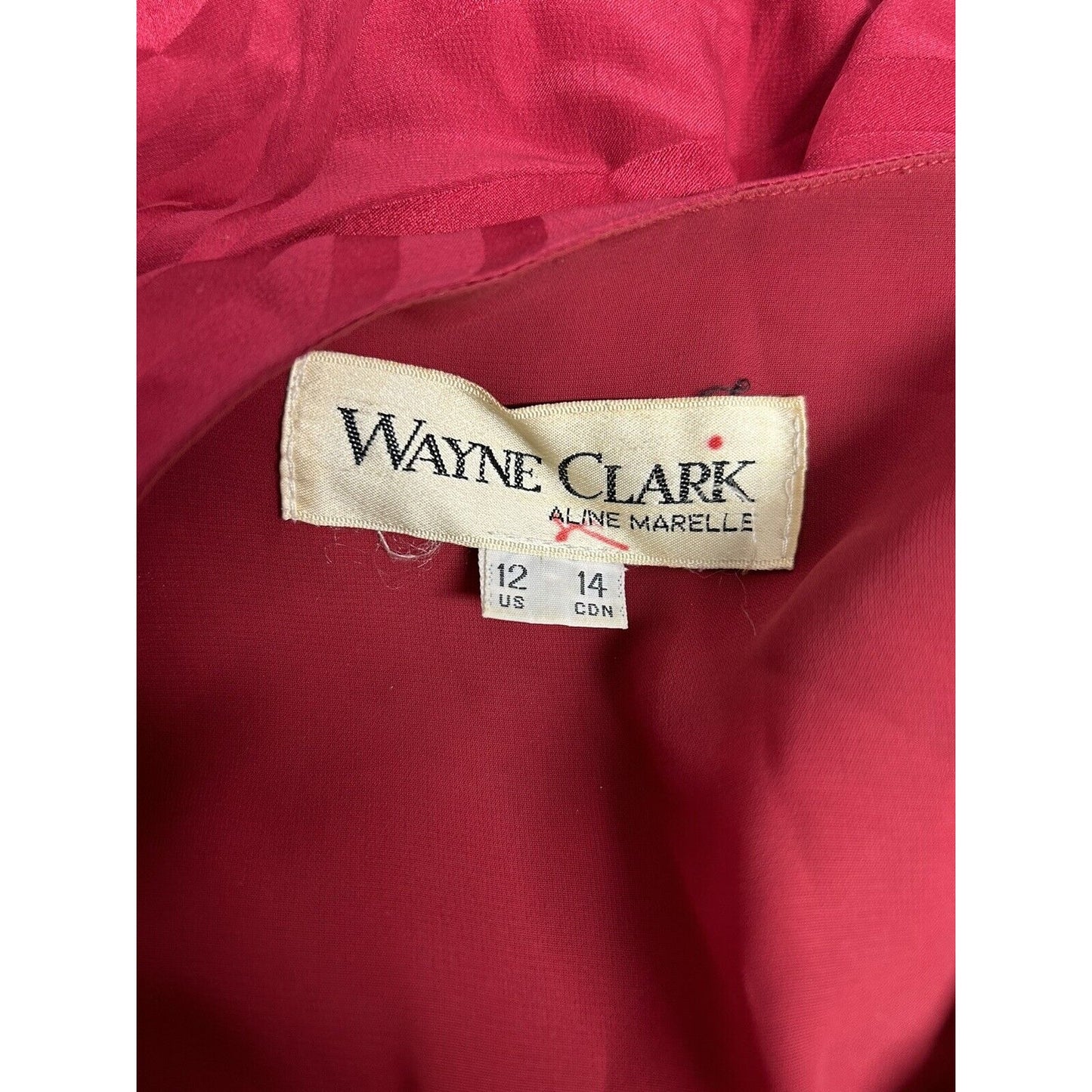 VTG Wayne Clark 100% Silk Red Shoulder Pad Blouson Drapey Chest Dress Size 12 **