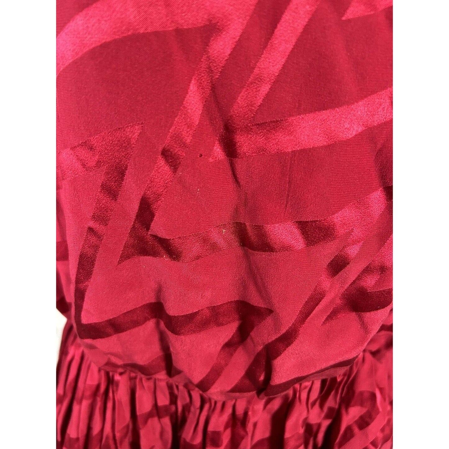 VTG Wayne Clark 100% Silk Red Shoulder Pad Blouson Drapey Chest Dress Size 12 **