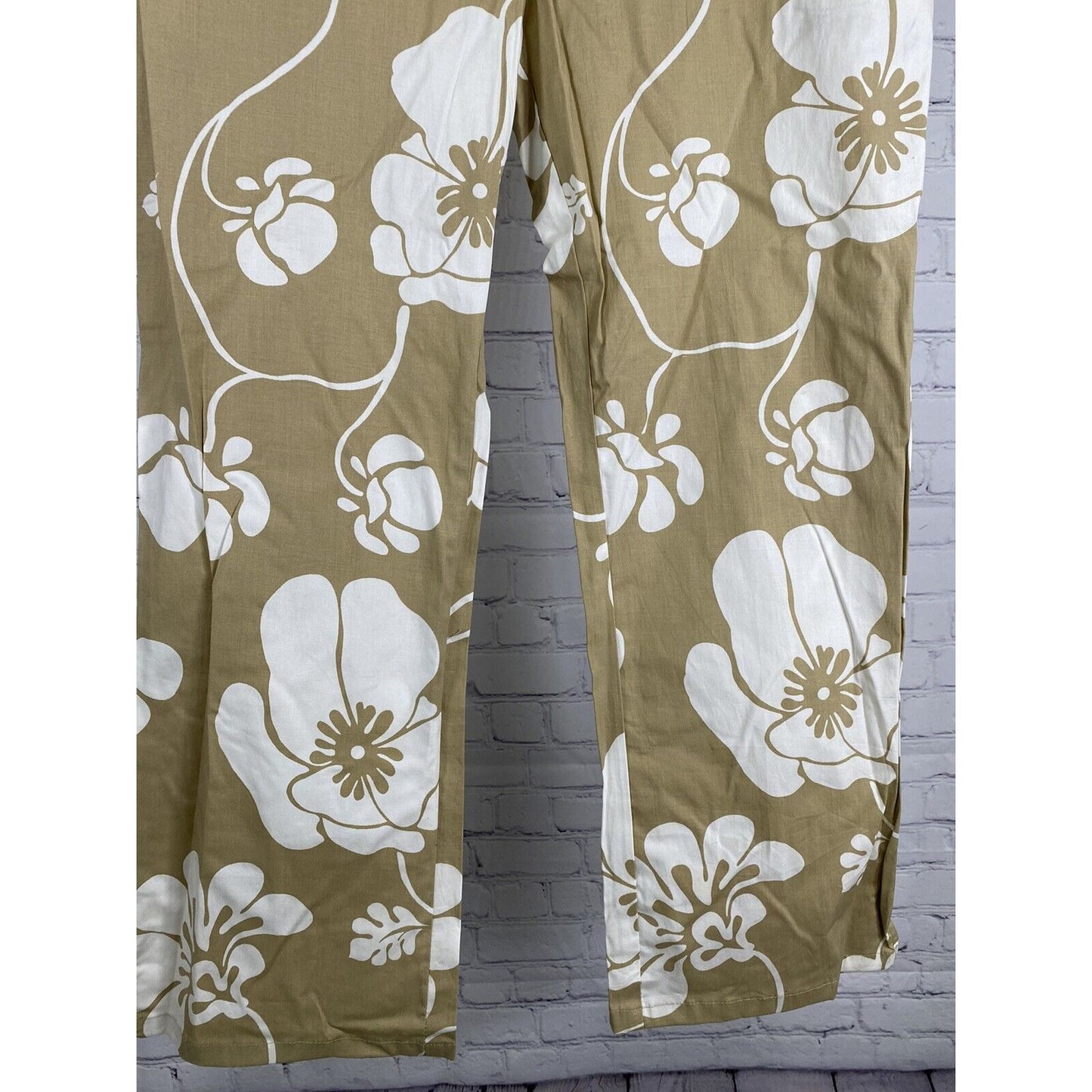 Roxy Brown White Floral Cotton Blend Striped Belt Flare Pants Womens 9 (31x25.5)